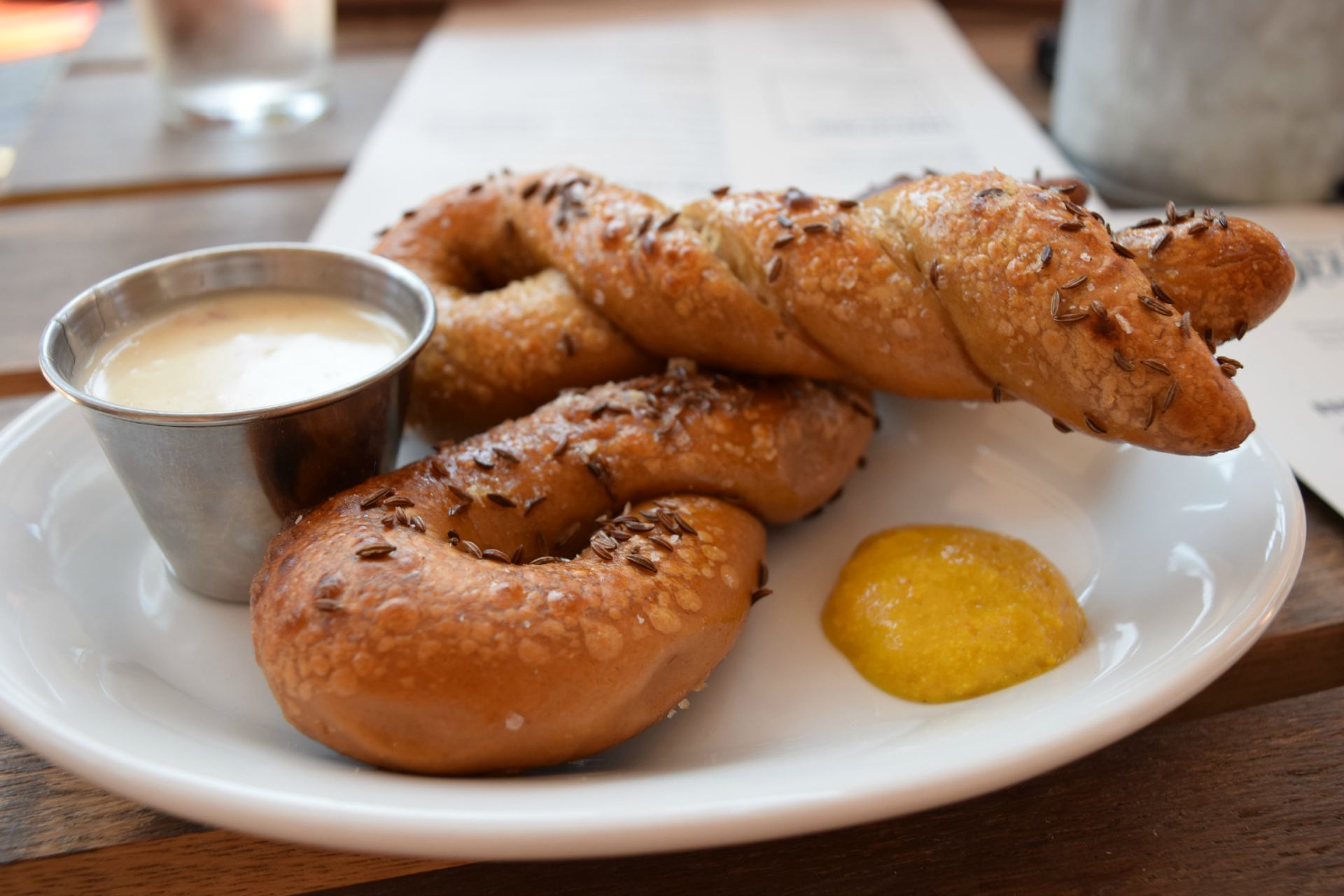The soft pretzel with bacon fondue and mustard
