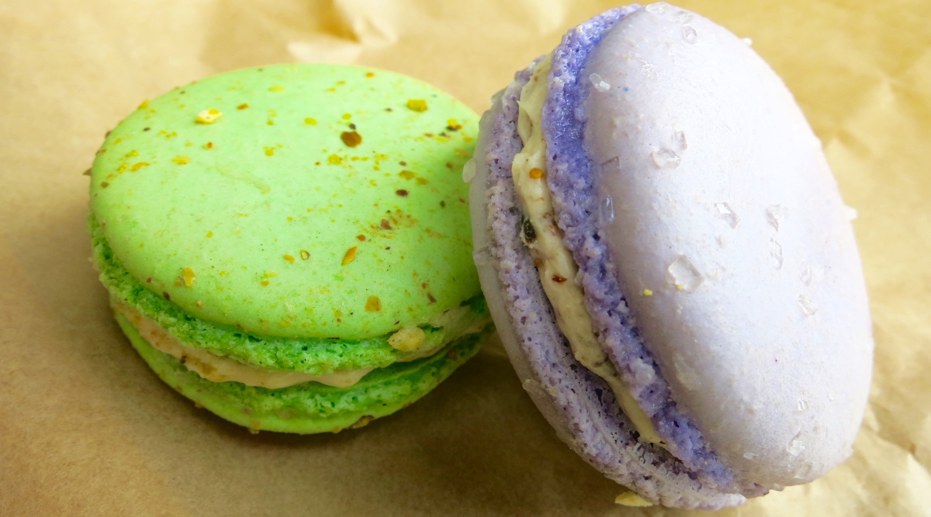 Pistachio and honey lavendar macarons from Feel Good Bakery in Alameda