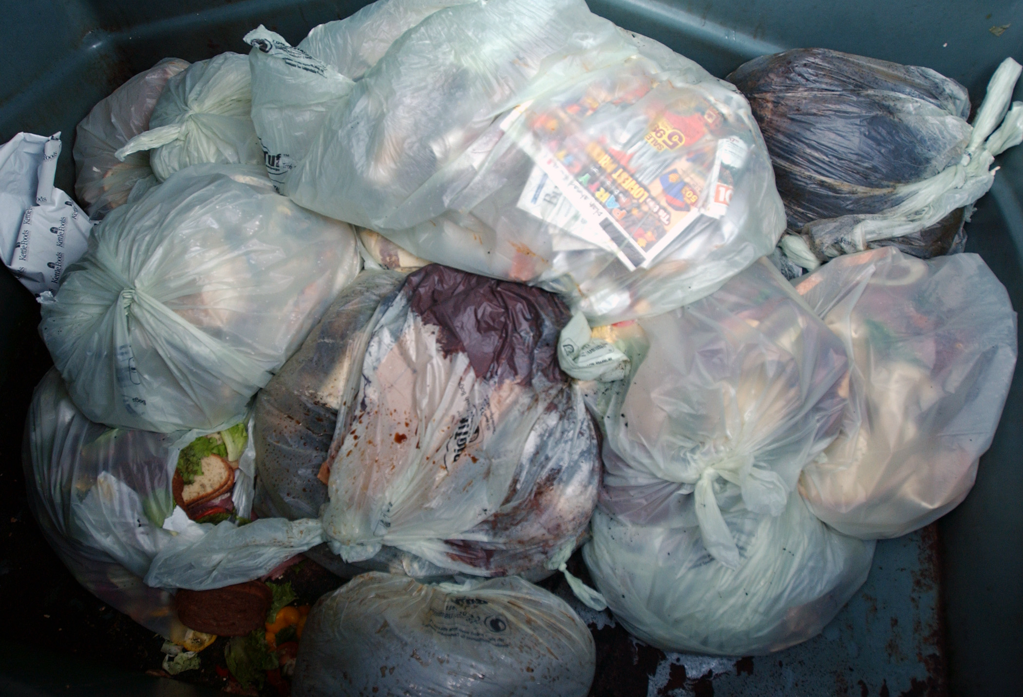 Food waste in biodegradable bags in a dumpster at Portland International Airport in Portland, Ore., Thursday Nov. 20, 2008.