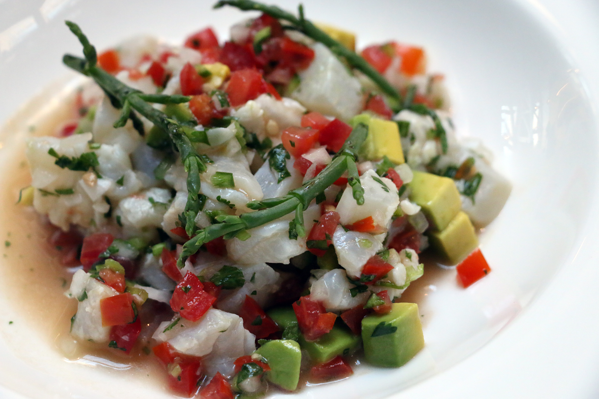 Cala's Halibut ceviche with sea beans and avocado