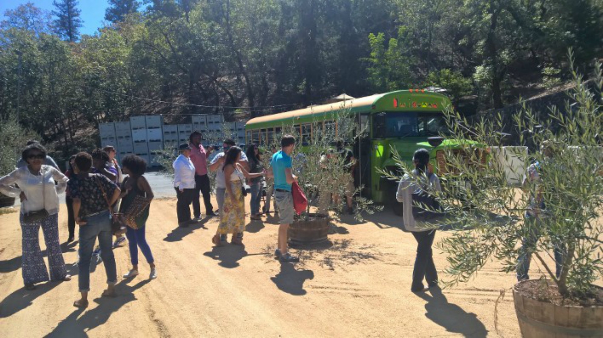 Attendees board the "Wine Soul Train" (aka the Mexican Bus) at the Council's recent event