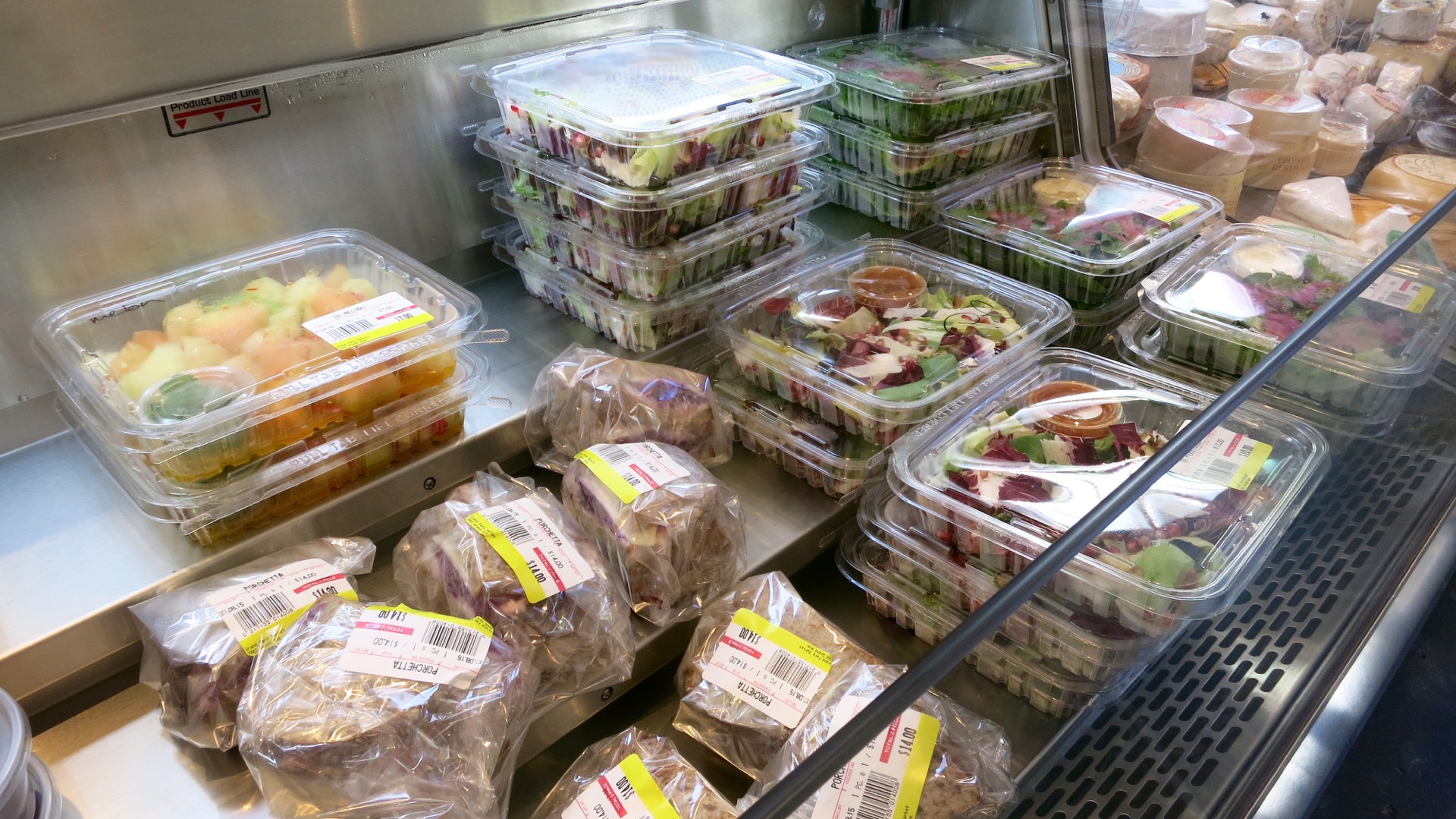 Pre-packaged sandwiches and salads.