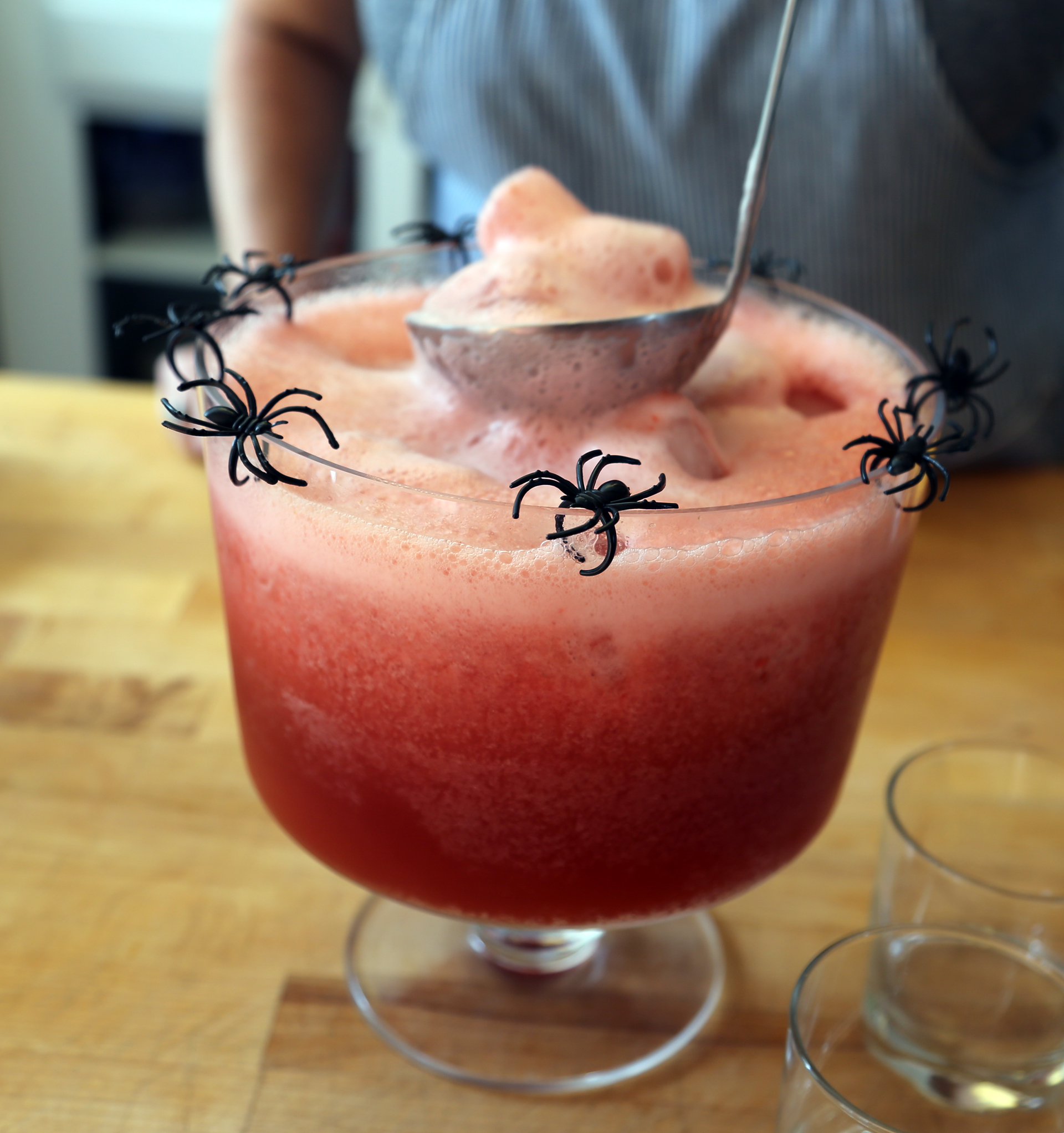 Add the ice cubes and garnish the bowl with terrifying creatures of the night.