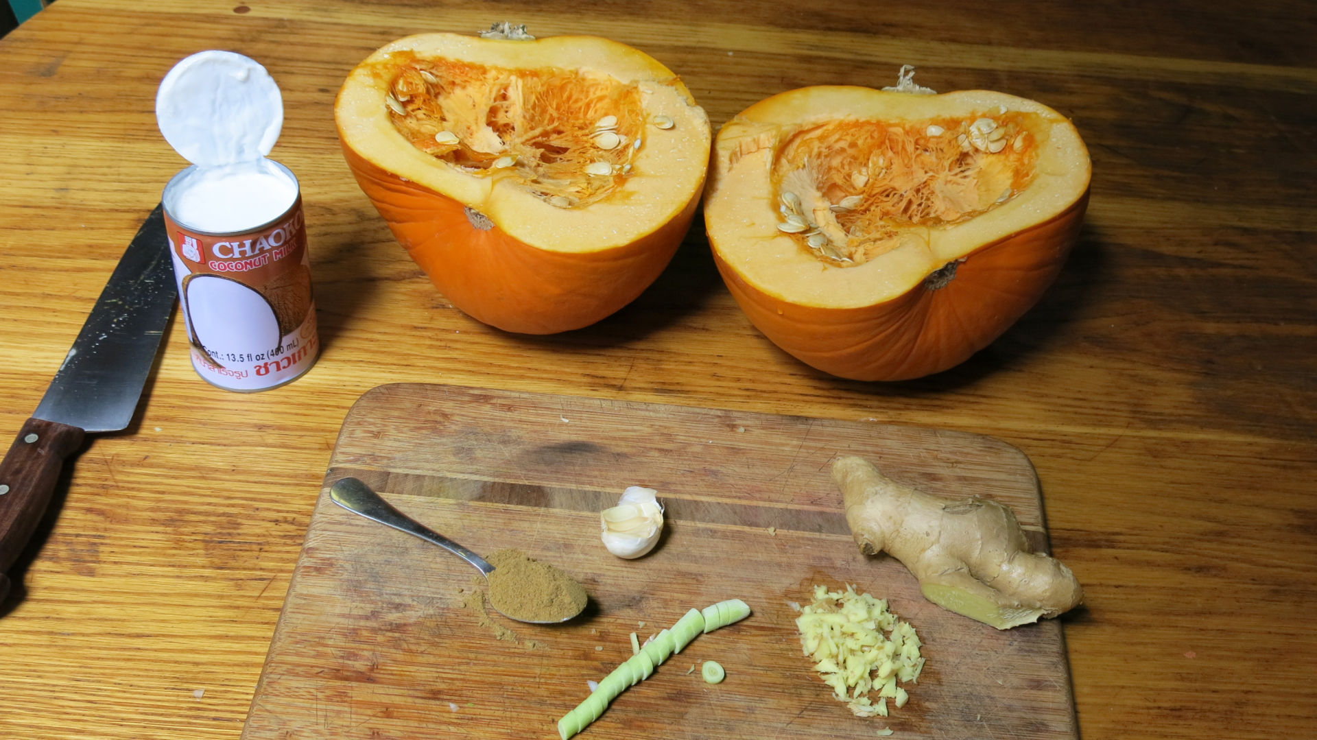 Prepping a Howden pumpkin – the most common variety for decorative uses — for soup.