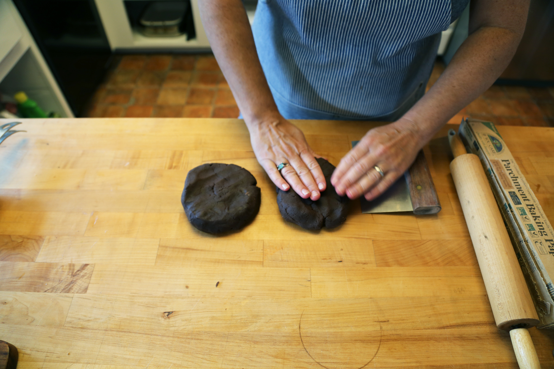 Divide the dough in half and form it into two disks.