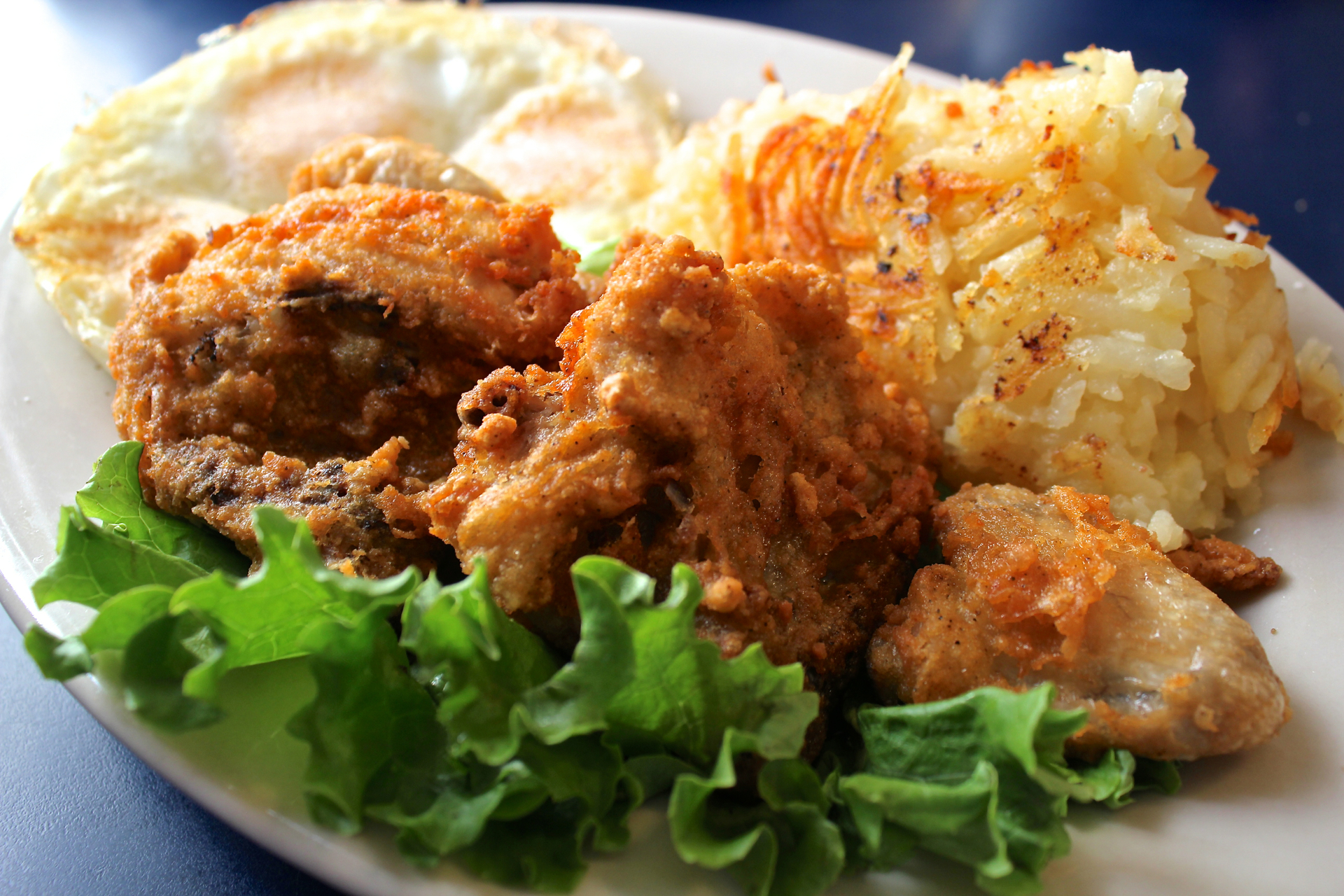 Fried chicken and eggs at Southern Kitchen Coffee Shop.