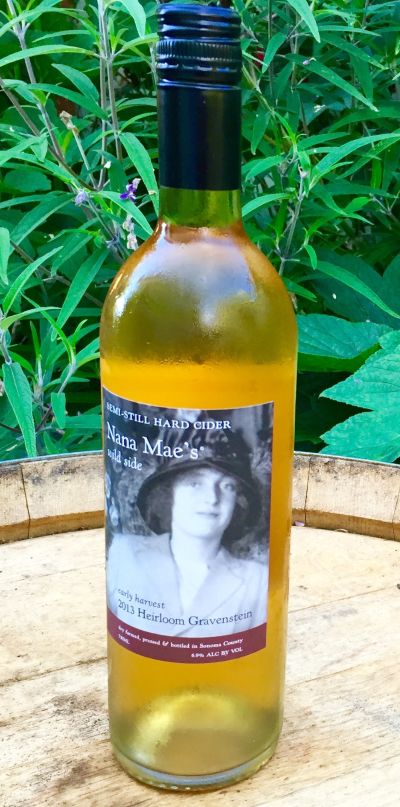 Nana Mae's Wild Side Early Harvest Gravenstein Cider is produced with heirloom Gravenstein apples from Sonoma County.