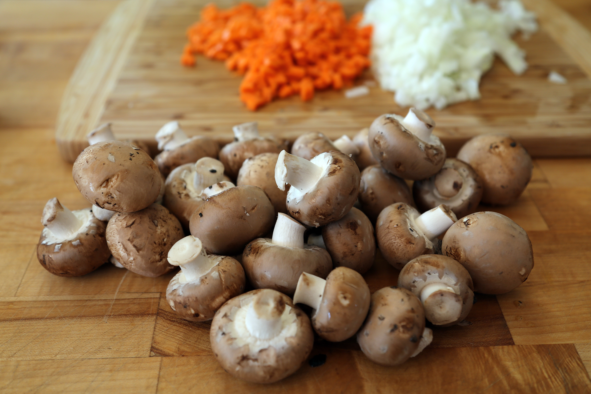 Mushroom and prepped carrots and onions