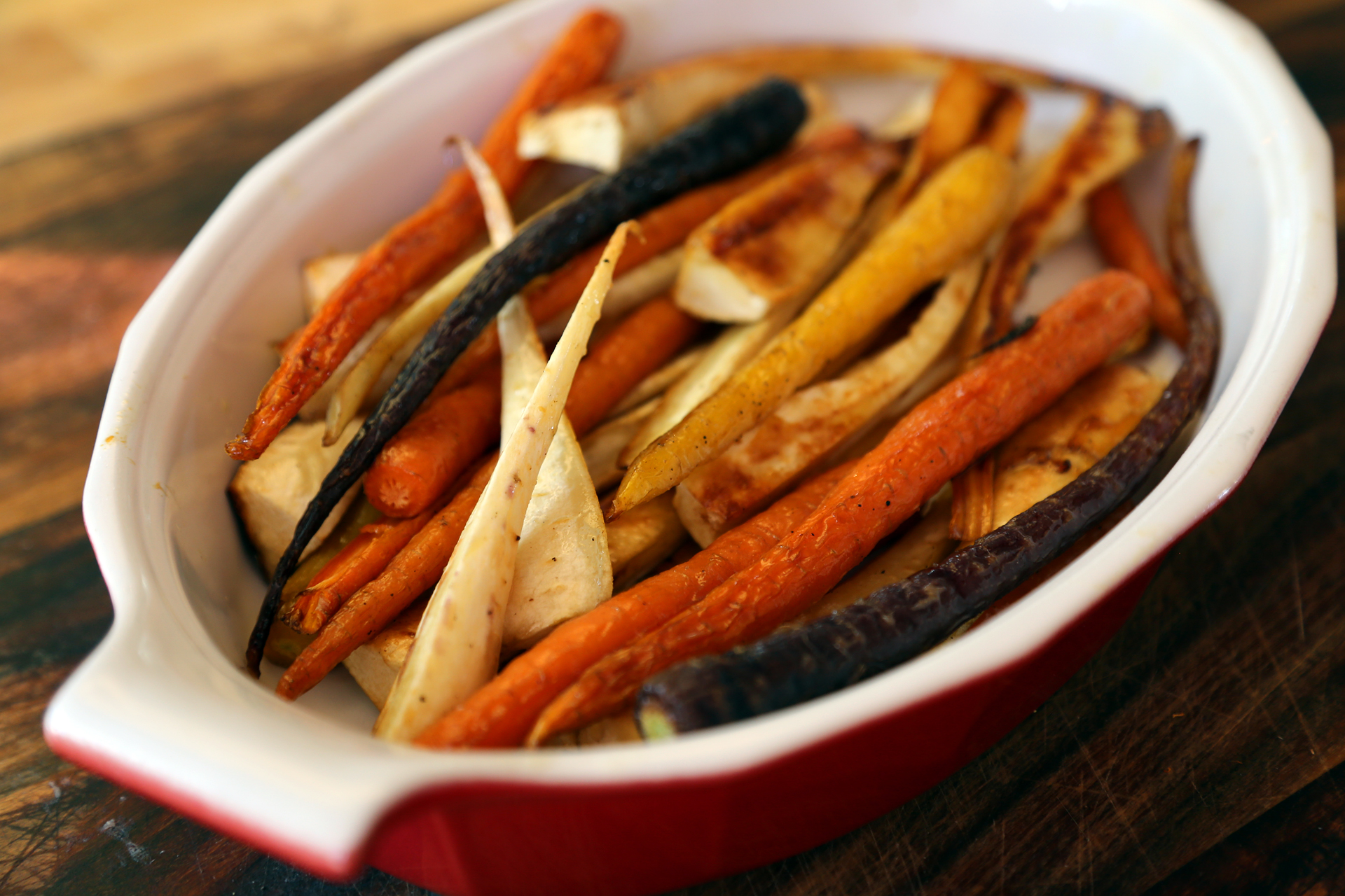 Serve the Honey-Roasted Carrots and Parsnips right away.