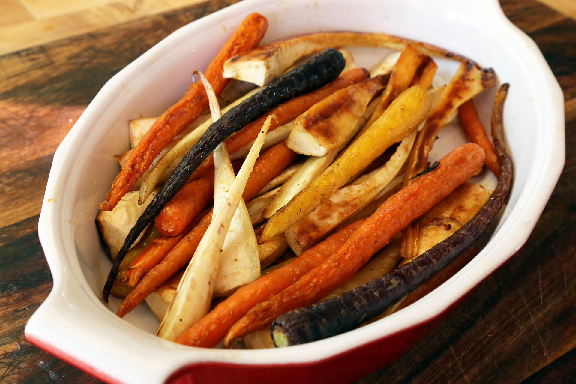 Roast Carrots and Parsnips with Honey and Thyme.