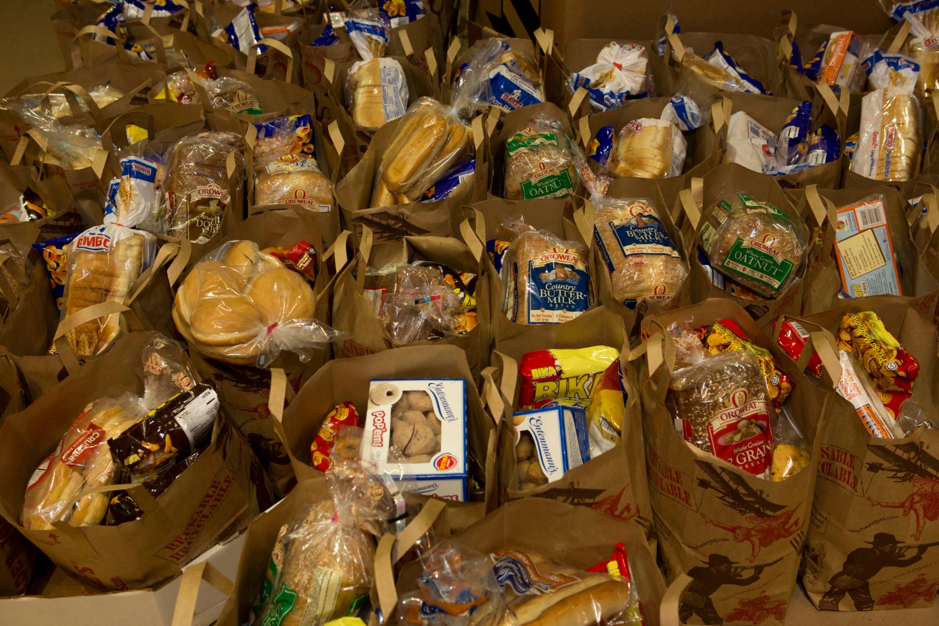 Bags of food for participants from the Food Bank.