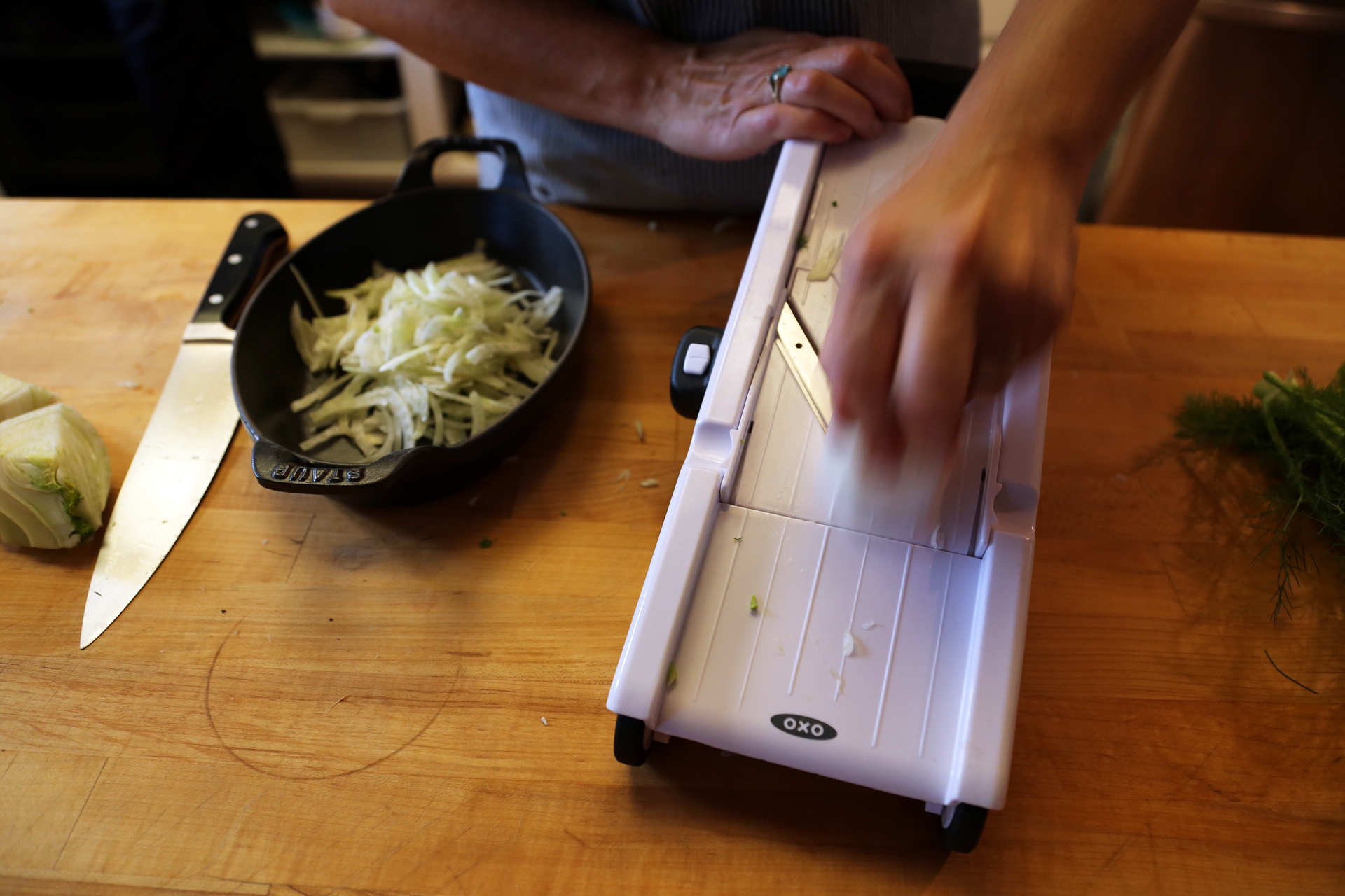 If you have a mandoline, that’s the best tool to use to get paper-thin slices.