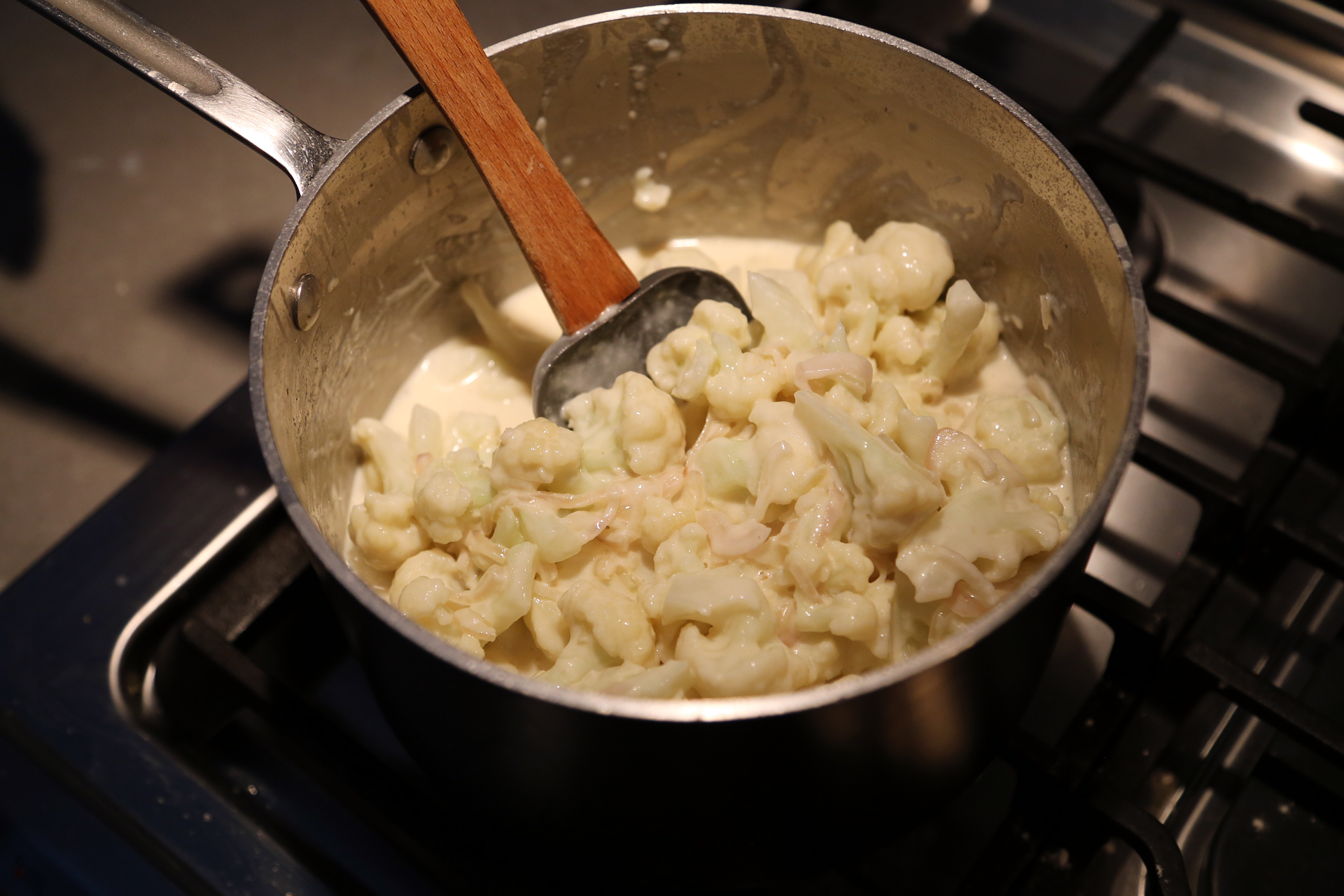 Add the cauliflower to the sauce and stir to combine.