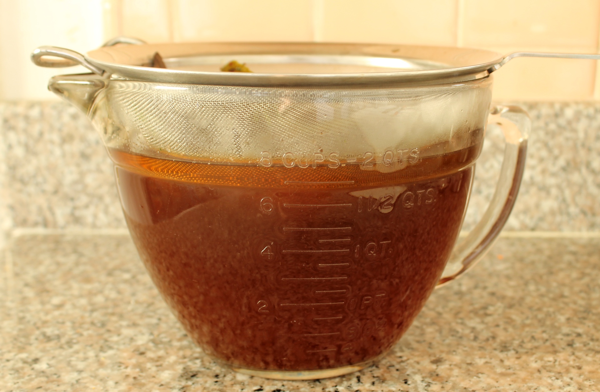 After two hours of steeping, the water is now deeply colored and aromatic.