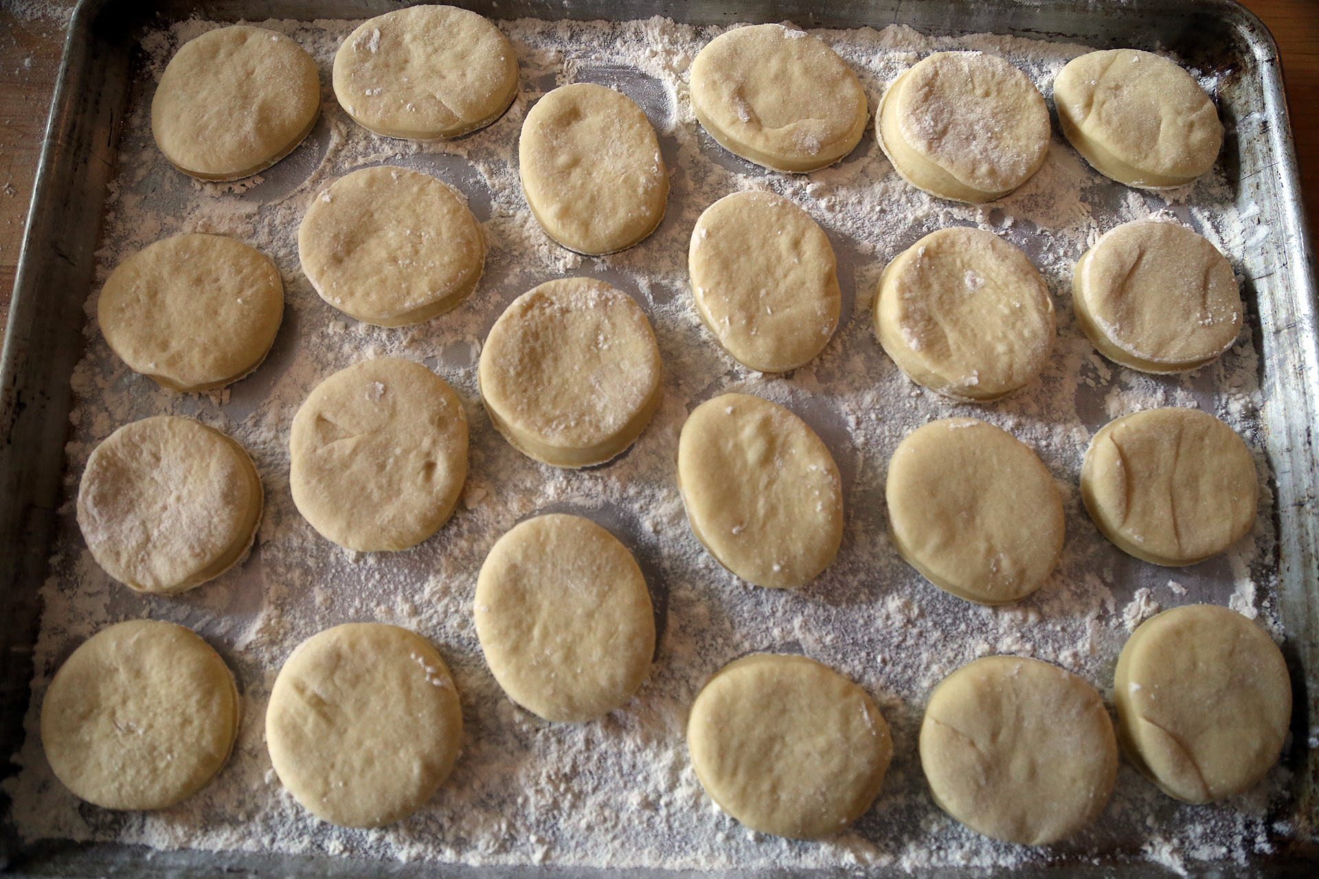 Place the dough rounds at least 1 inch apart on the baking sheet.
