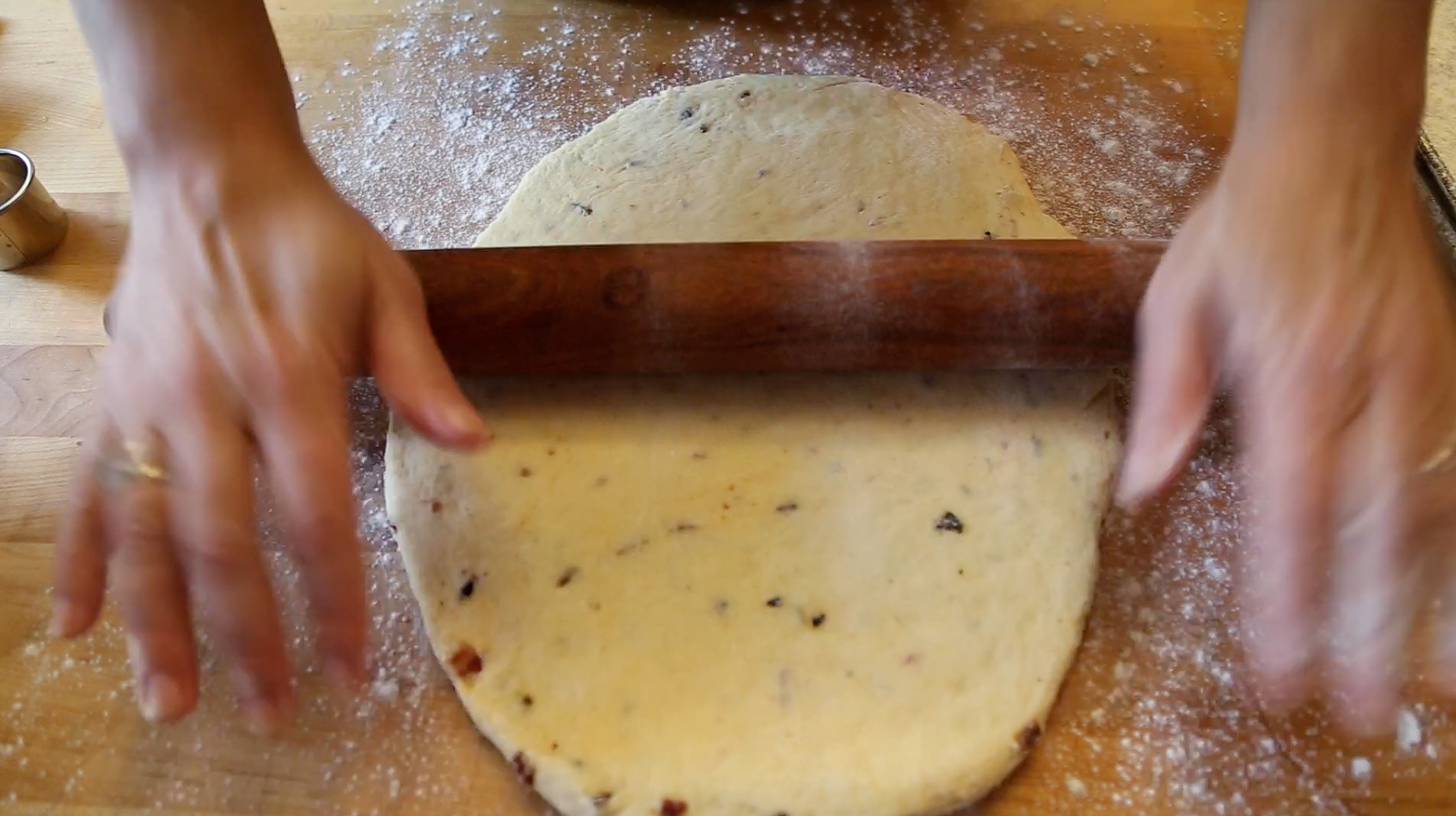 On a floured work surface, roll out the dough to 1/2-inch thick. 