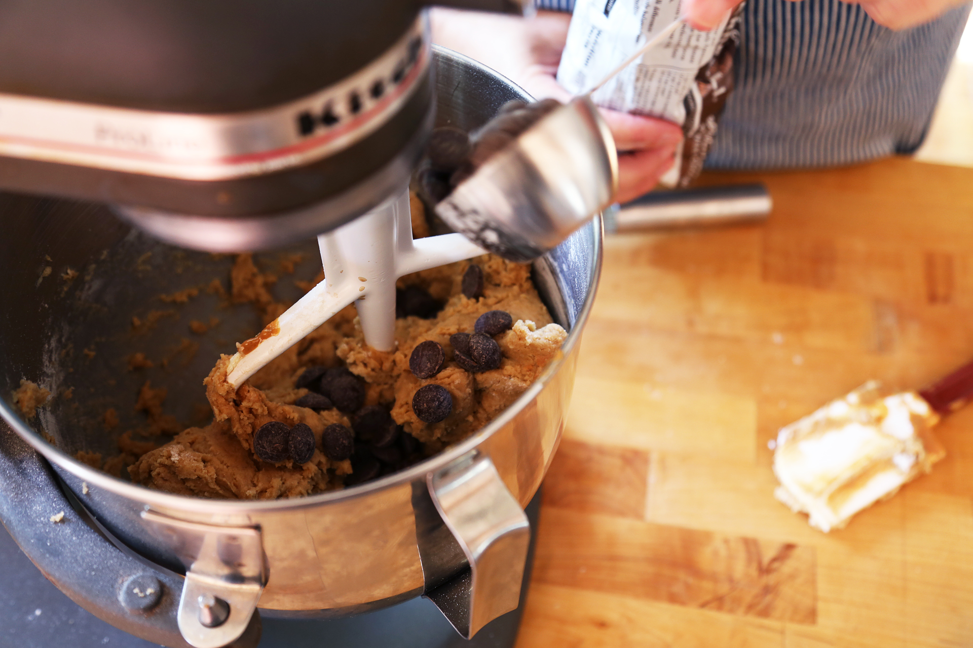 Add the chocolate chips and beat until combined.