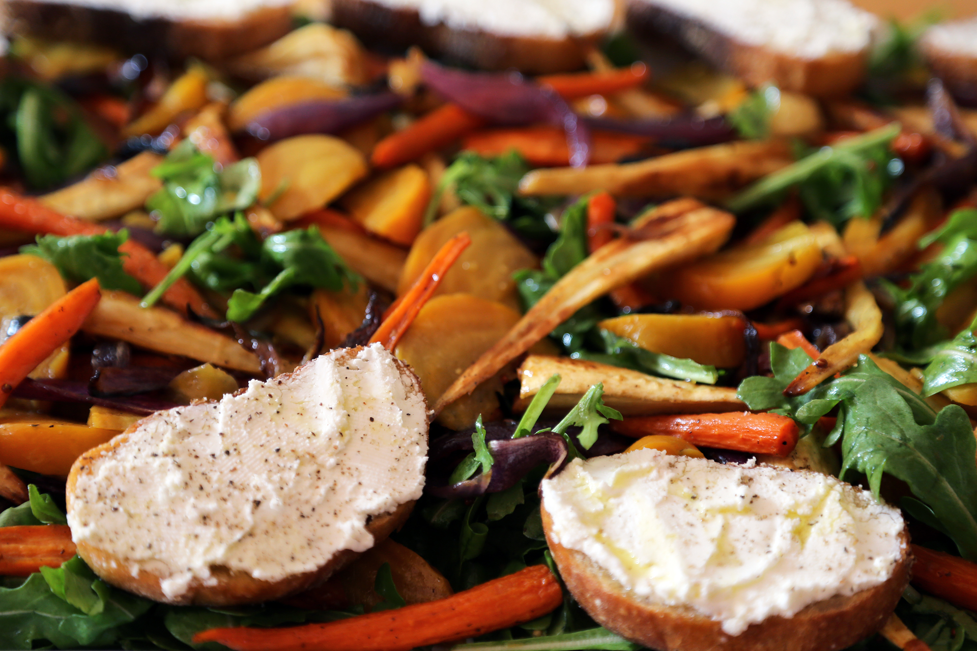 Autumn Root Vegetable Salad with Goat Cheese Crostini