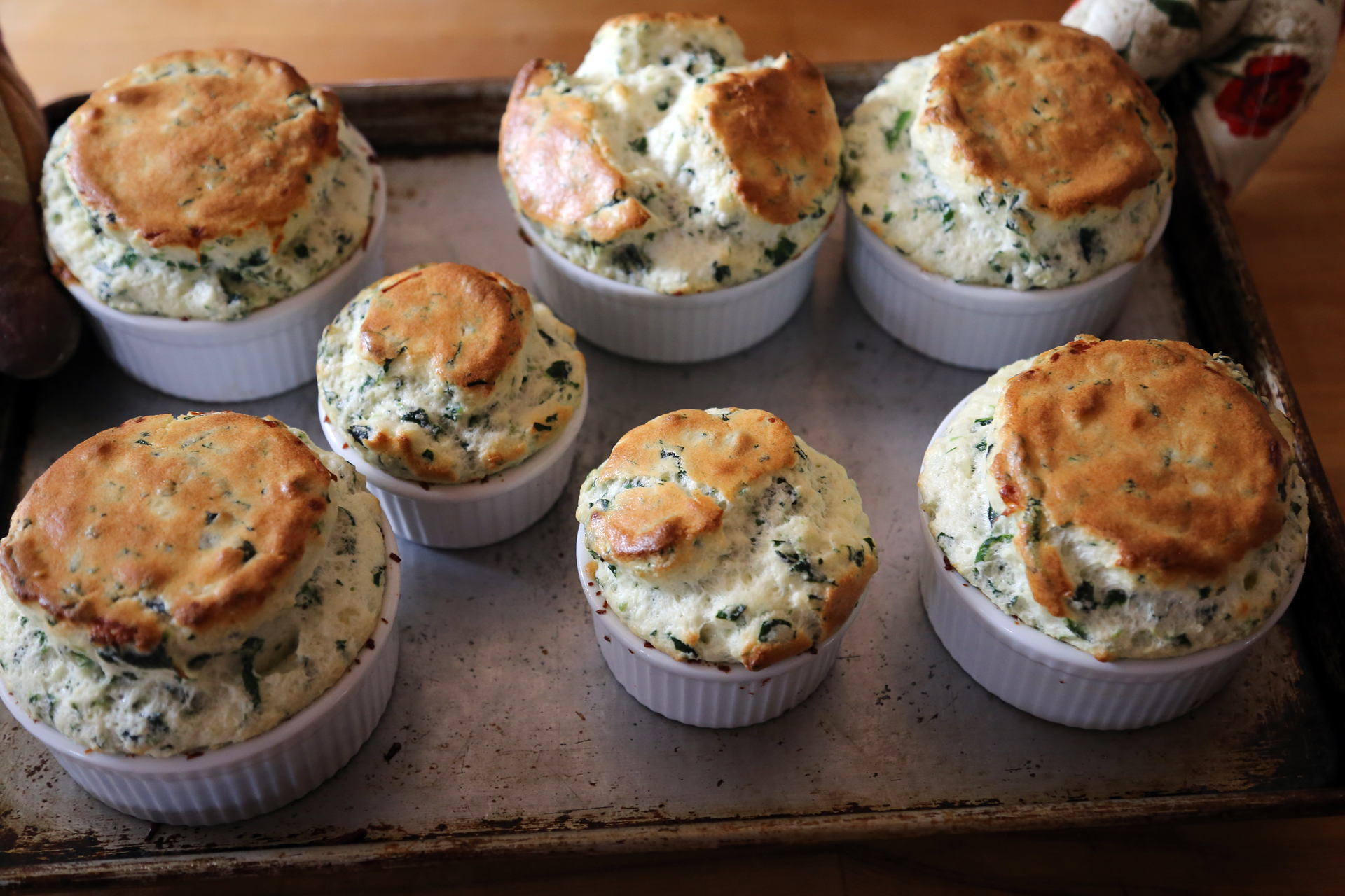 Spinach and Gruyere Soufflés right out of the oven.