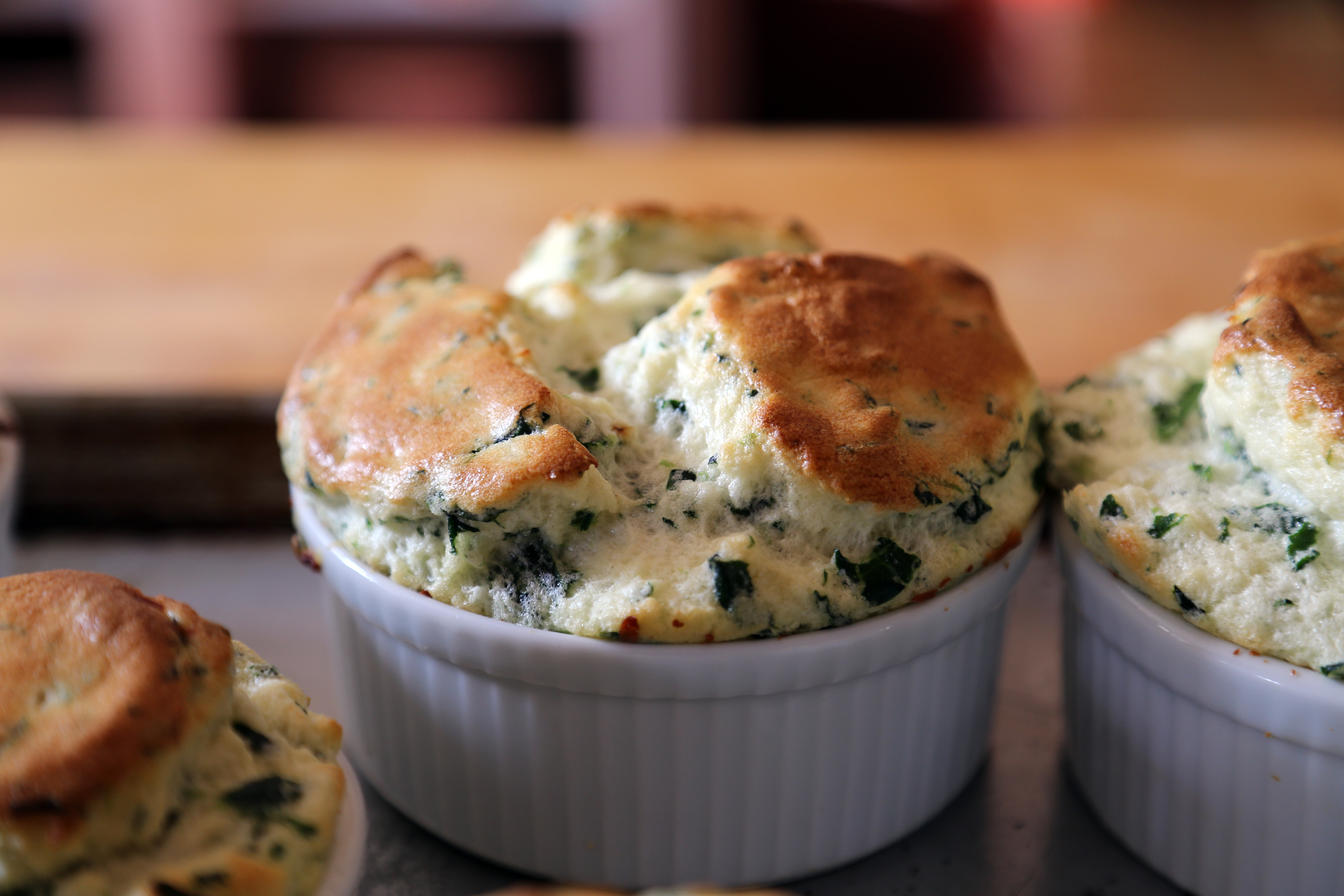  Serve the Spinach and Gruyere Soufflés immediately.