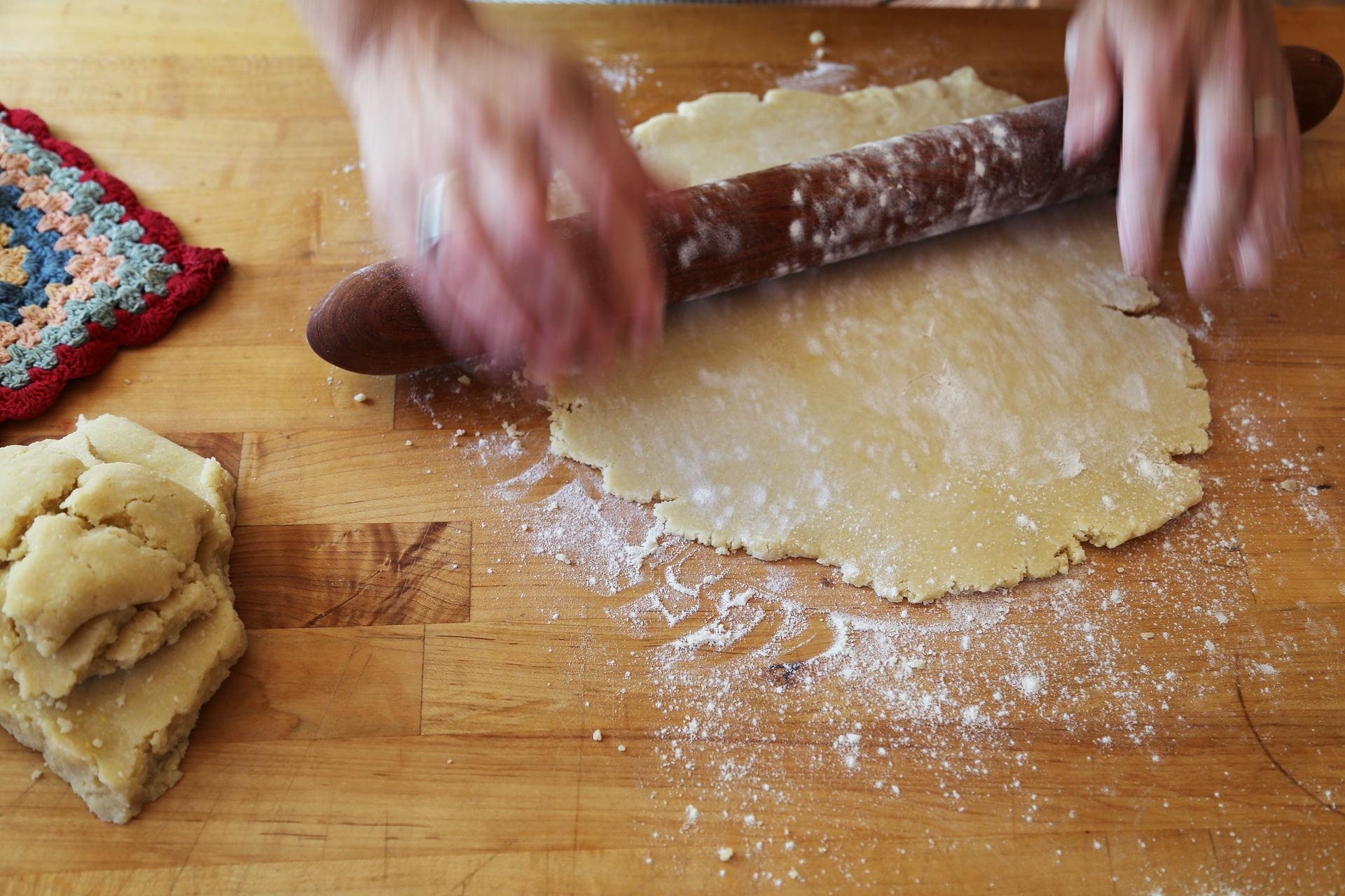 Roll out the dough into a round about 1/8 inch thick.