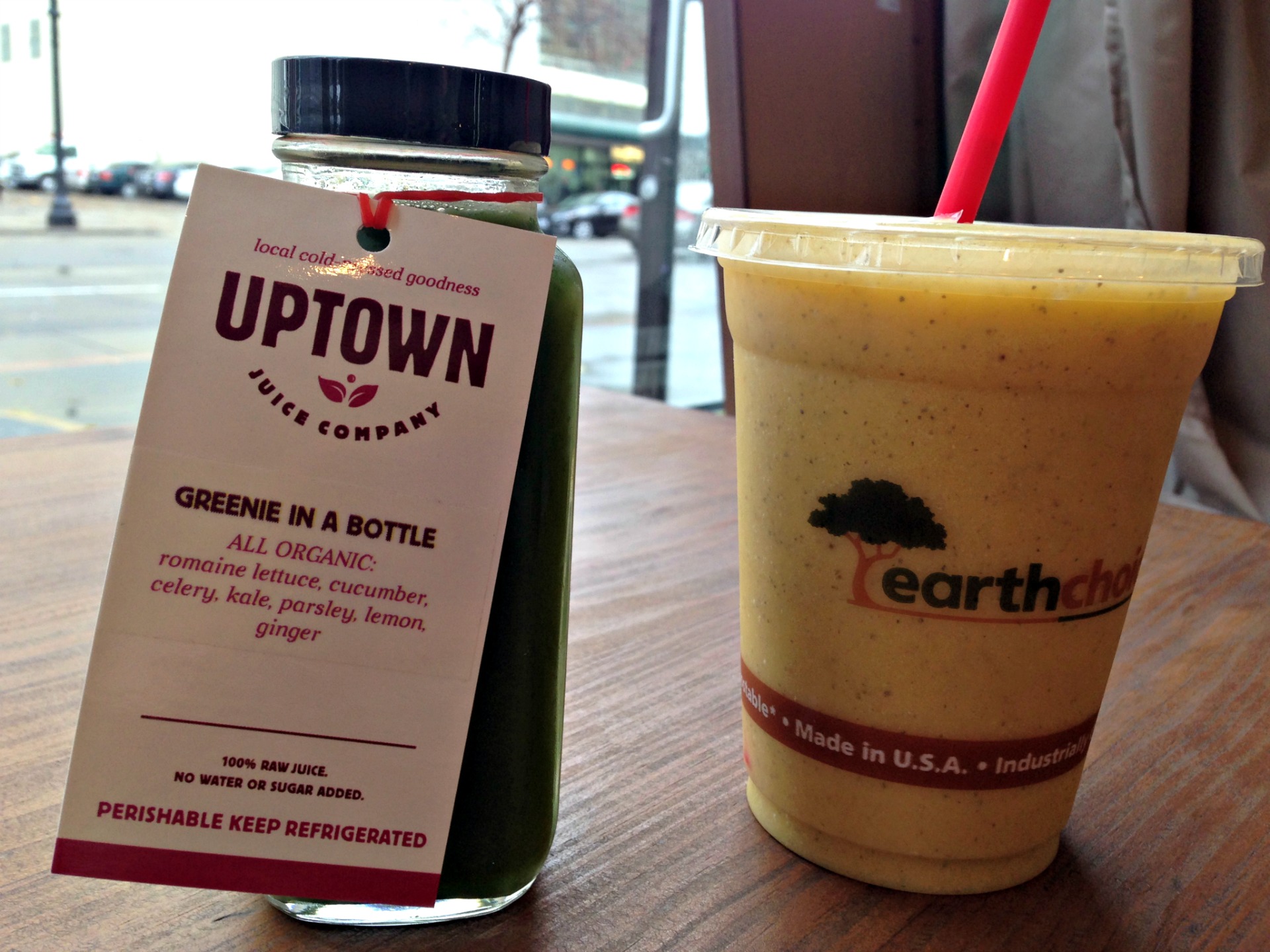 A Greenie In A Bottle juice and turmeric smoothie from Uptown Juice Company in Oakland