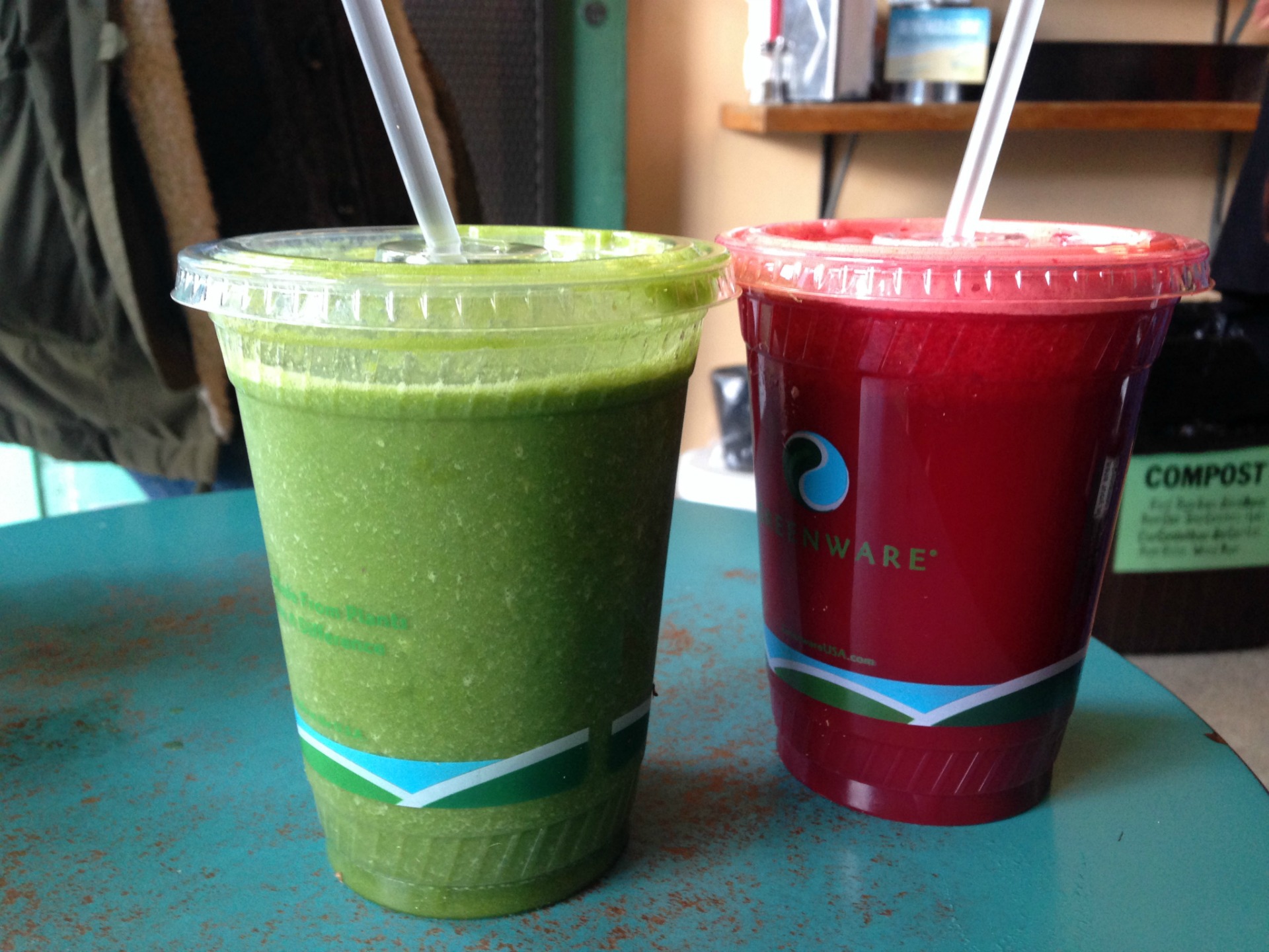 A JBC kale smoothie and Veggie Patch from North Berkeley's Juice Bar Collective