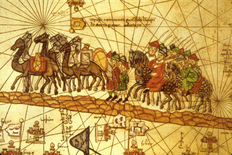An illustrated map depicts the journey of the Venetian merchant Marco Polo (1254-1324) along the Silk Road to China. The caravans of tea, spice and silk passing through also carried a weightless but imperishable cargo to foreign shores: Persian culture.
