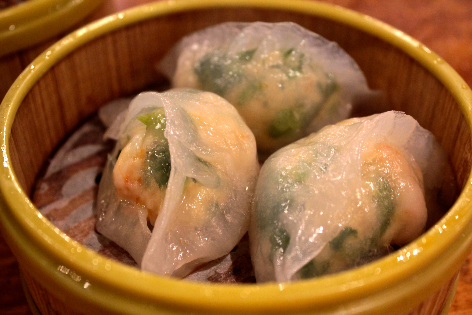 Steamed shrimp dumplings at Koi Palace.