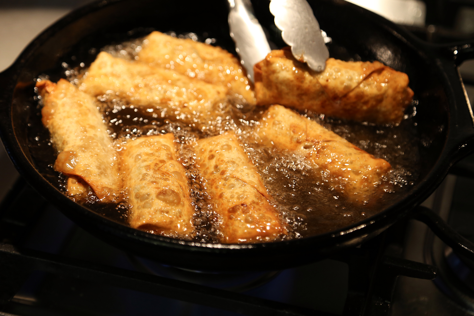 Turn eggrolls occasionally until they are crisp and golden brown on all sides, about 5 minutes.
