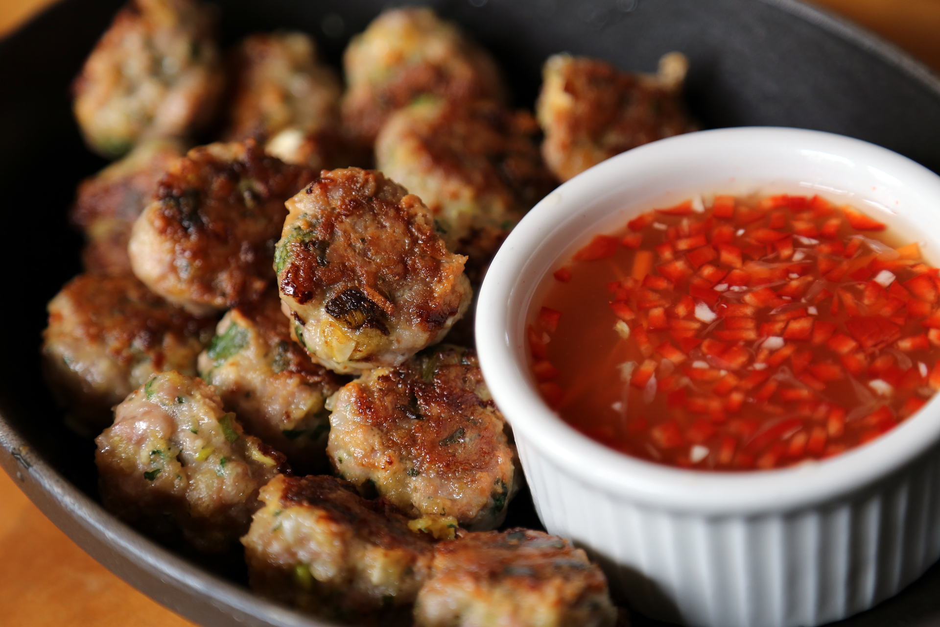 Vietnamese Pork Meatballs with Sweet-Tangy Garlic Dipping Sauce