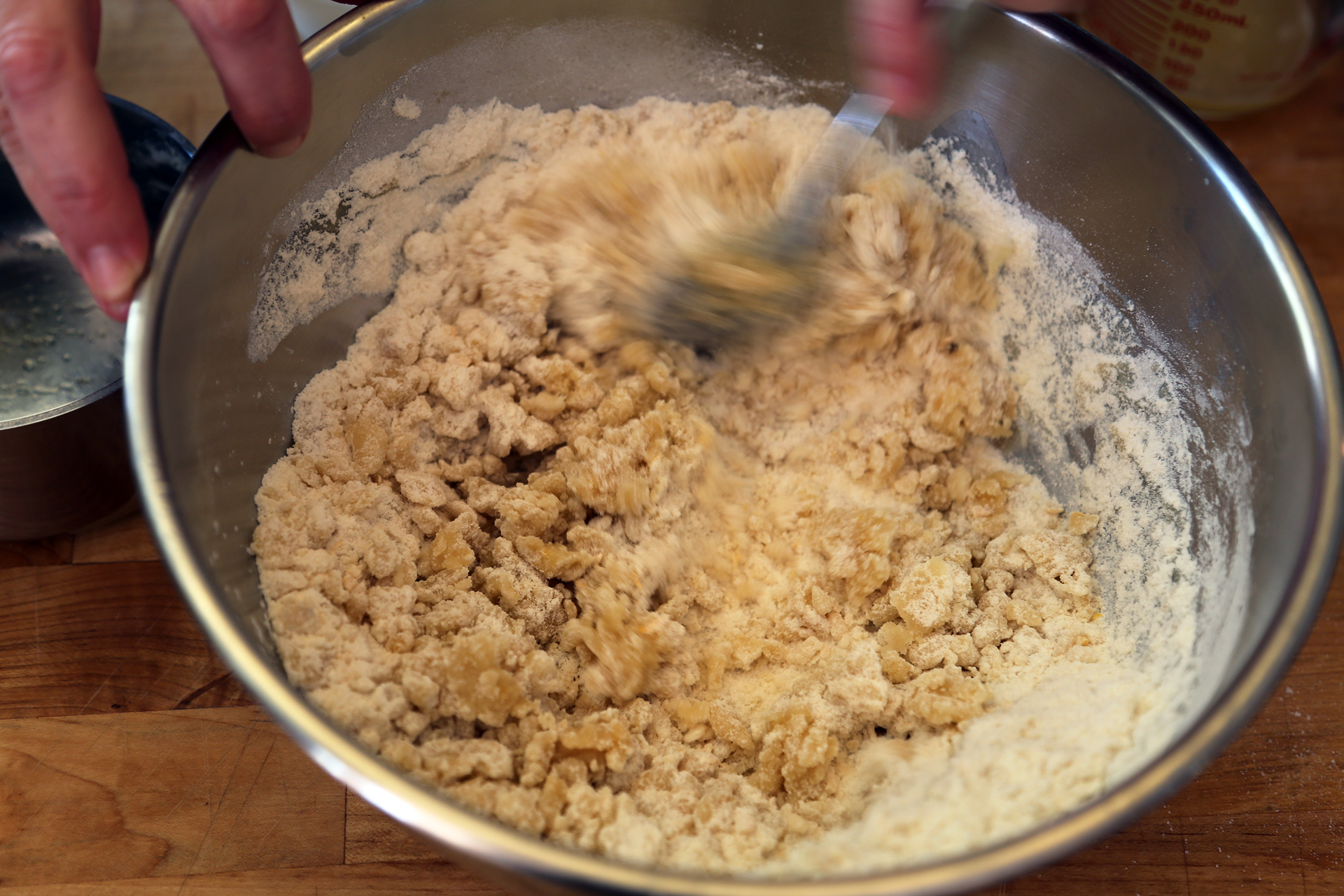 Add the butter mixture to the flour mixture and stir to combine.