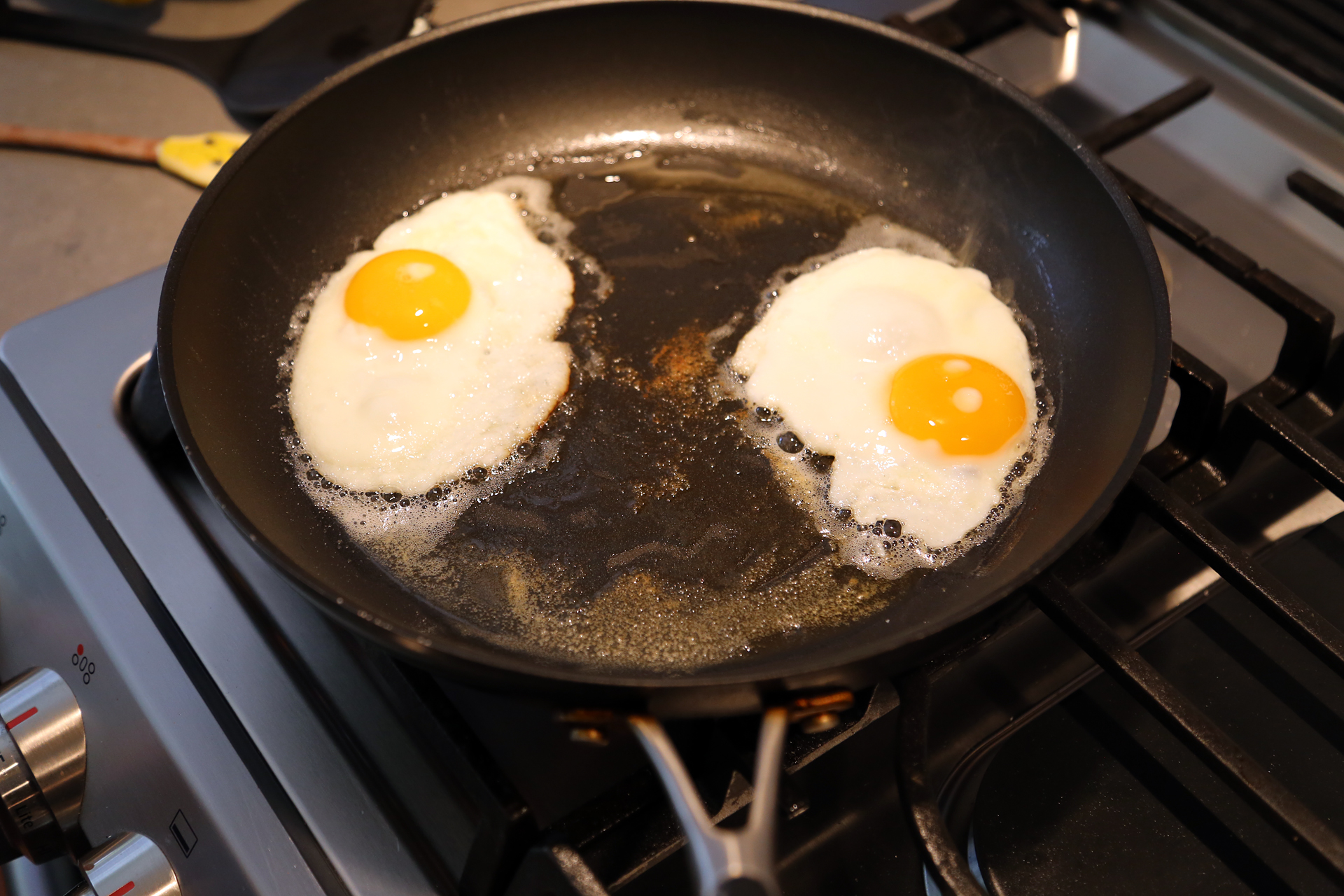 Fry the eggs to medium.