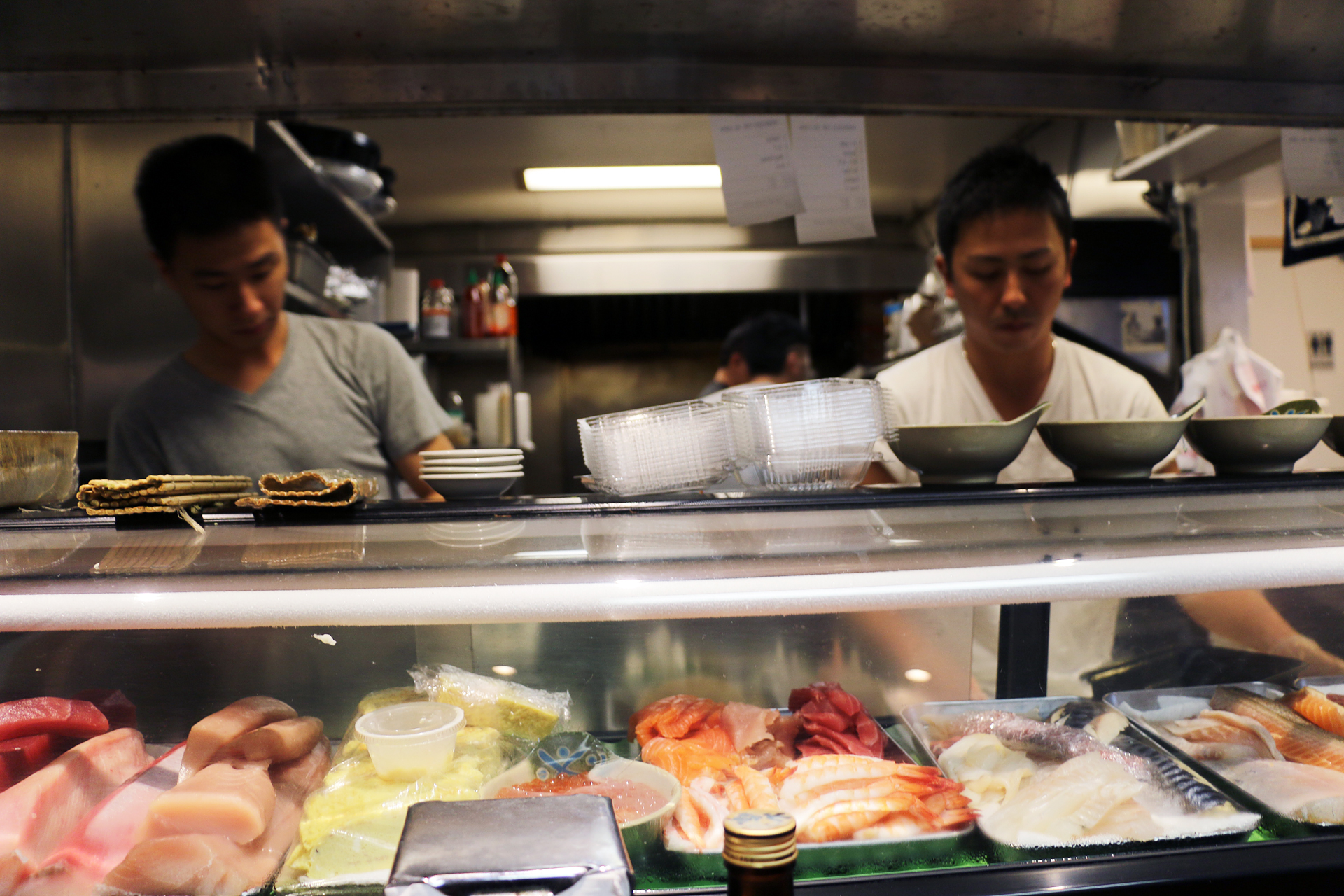 The tiny, always busy sushi bar at Geta.