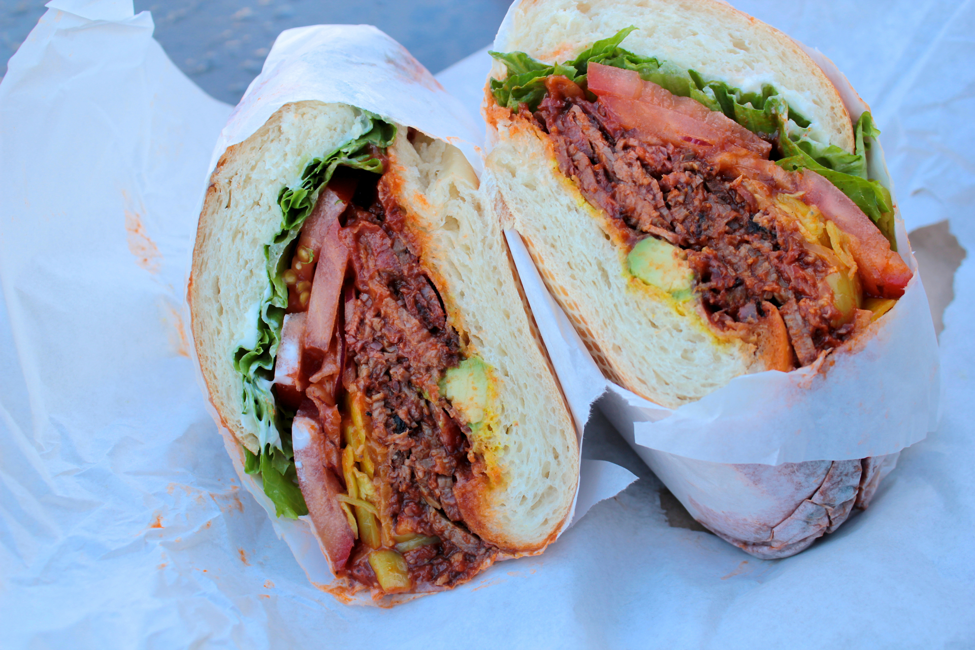 The Super Hero sandwich features Tri-Tip with barbecue sauce, bacon, cheddar cheese and avocado.