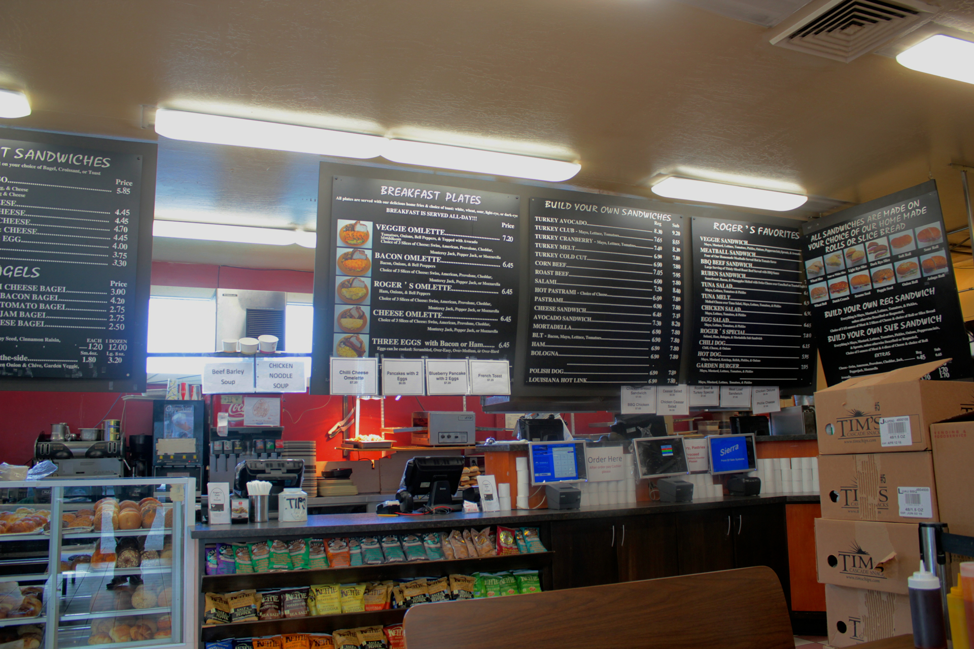 The menu and counter at Roger’s Deli & Doughnuts in Mountain View.