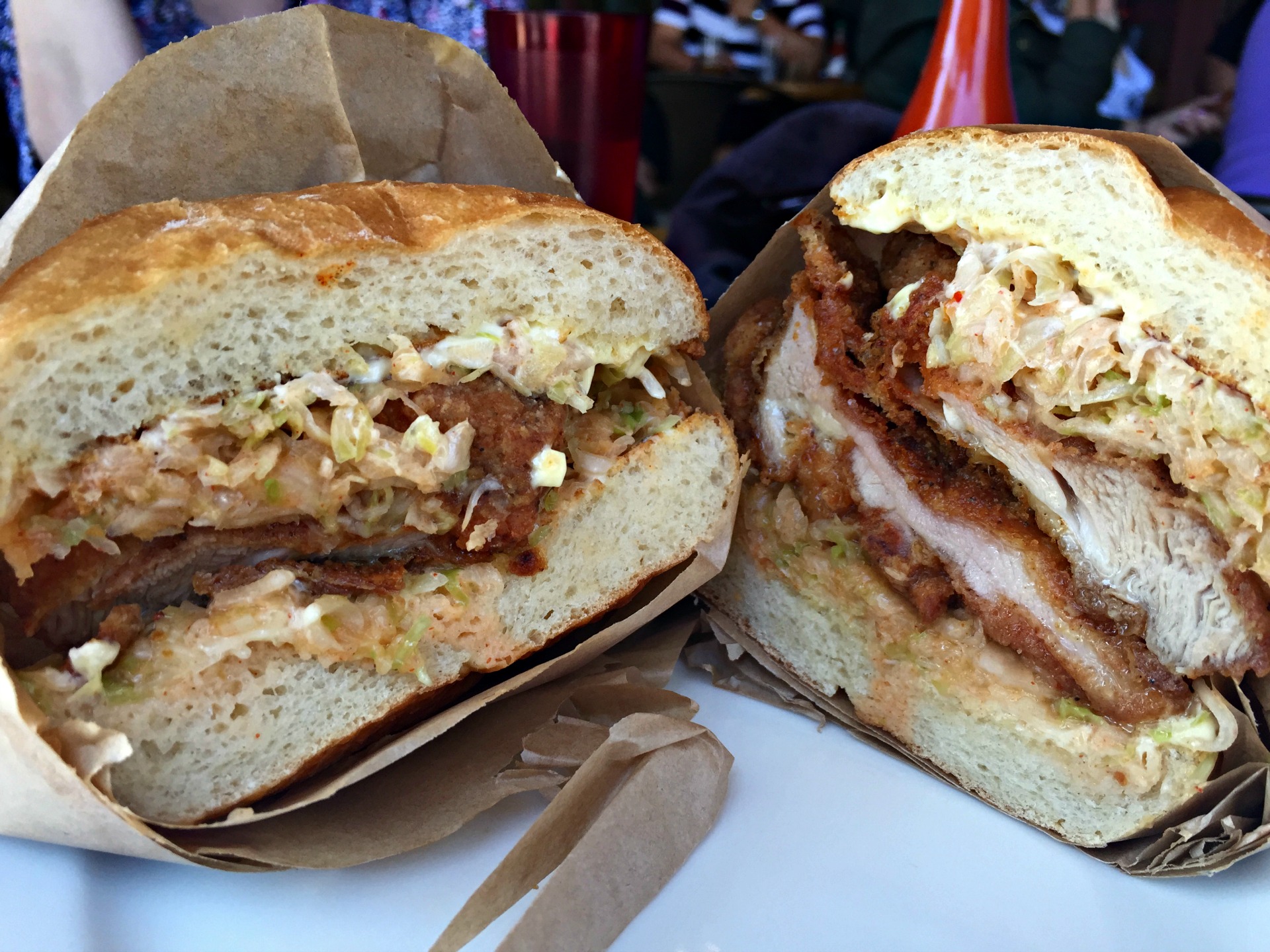 Naked Lunch's fried chicken sandwich with green garlic aioli.