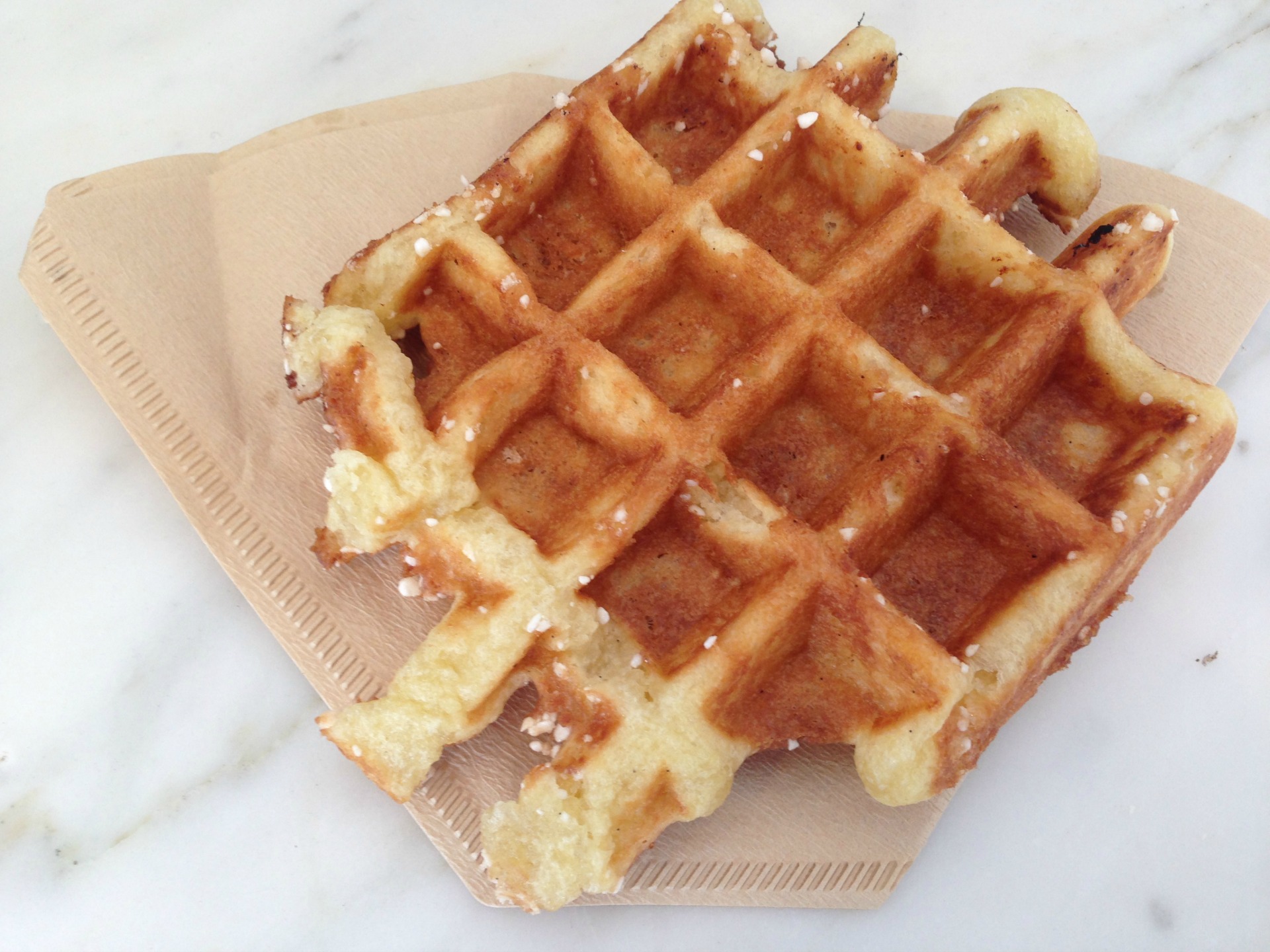 Blue Bottle's liege waffle, served in a coffee filter.