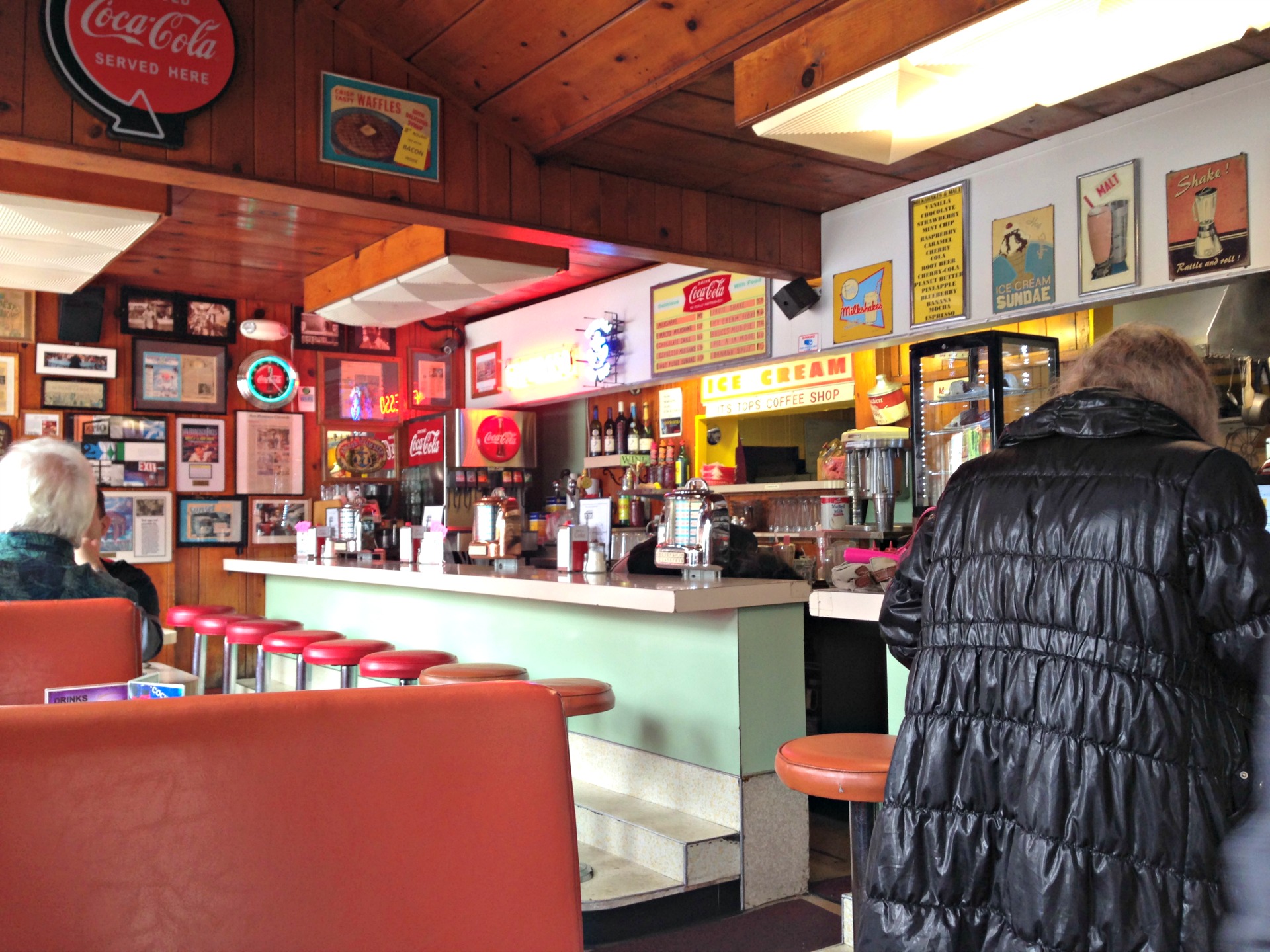 The retro interior of It's Tops Coffee Shop.