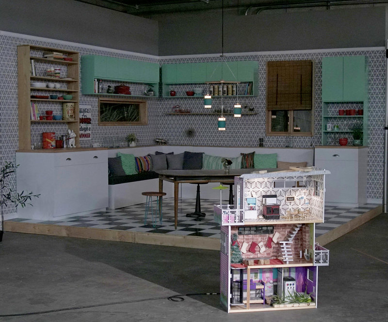 Even the dollhouse where Tiny Kitchen is filmed sits in the midst of a gigantic soundstage.
