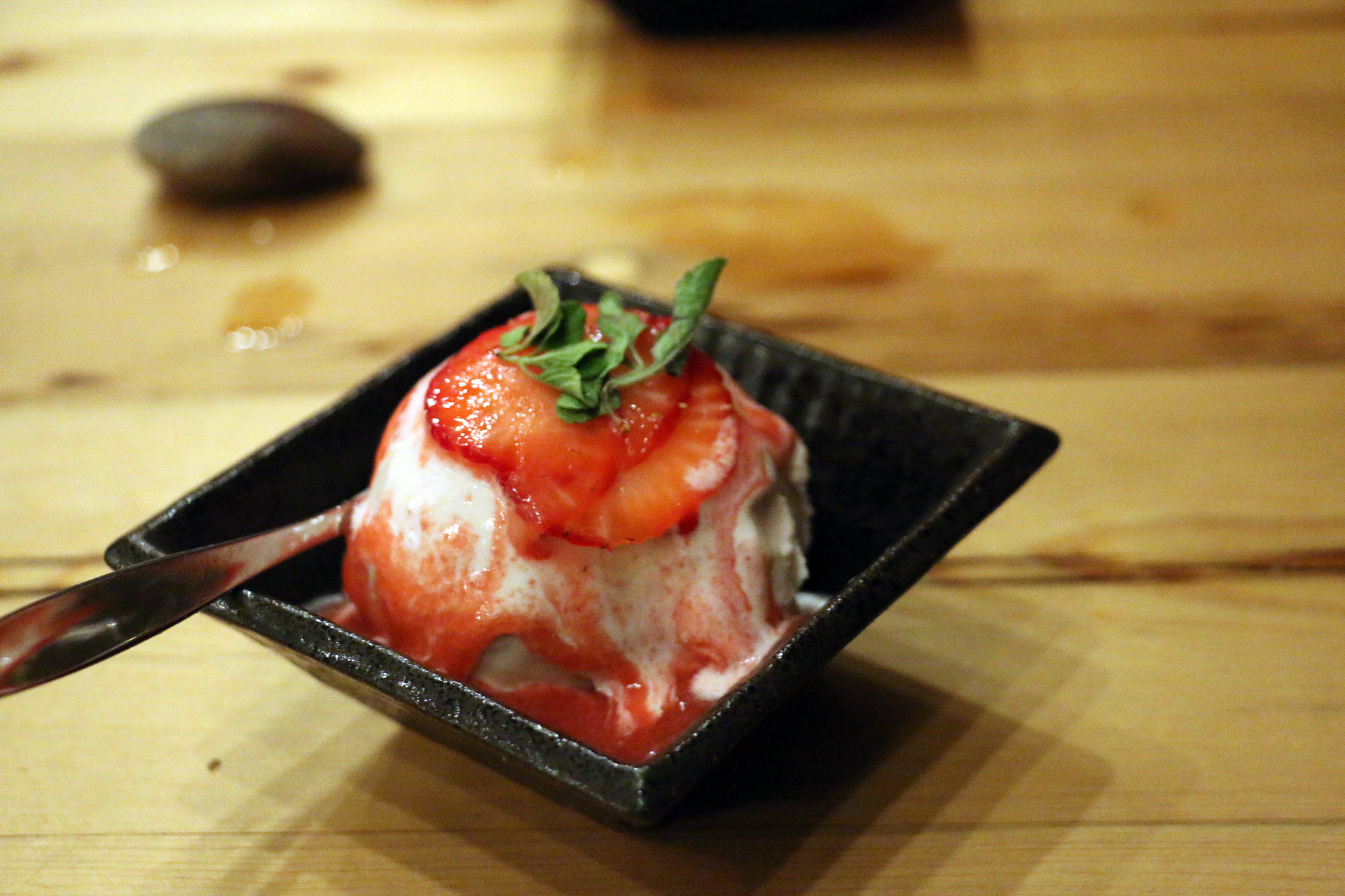 Homemade strawberry ice cream for dessert.