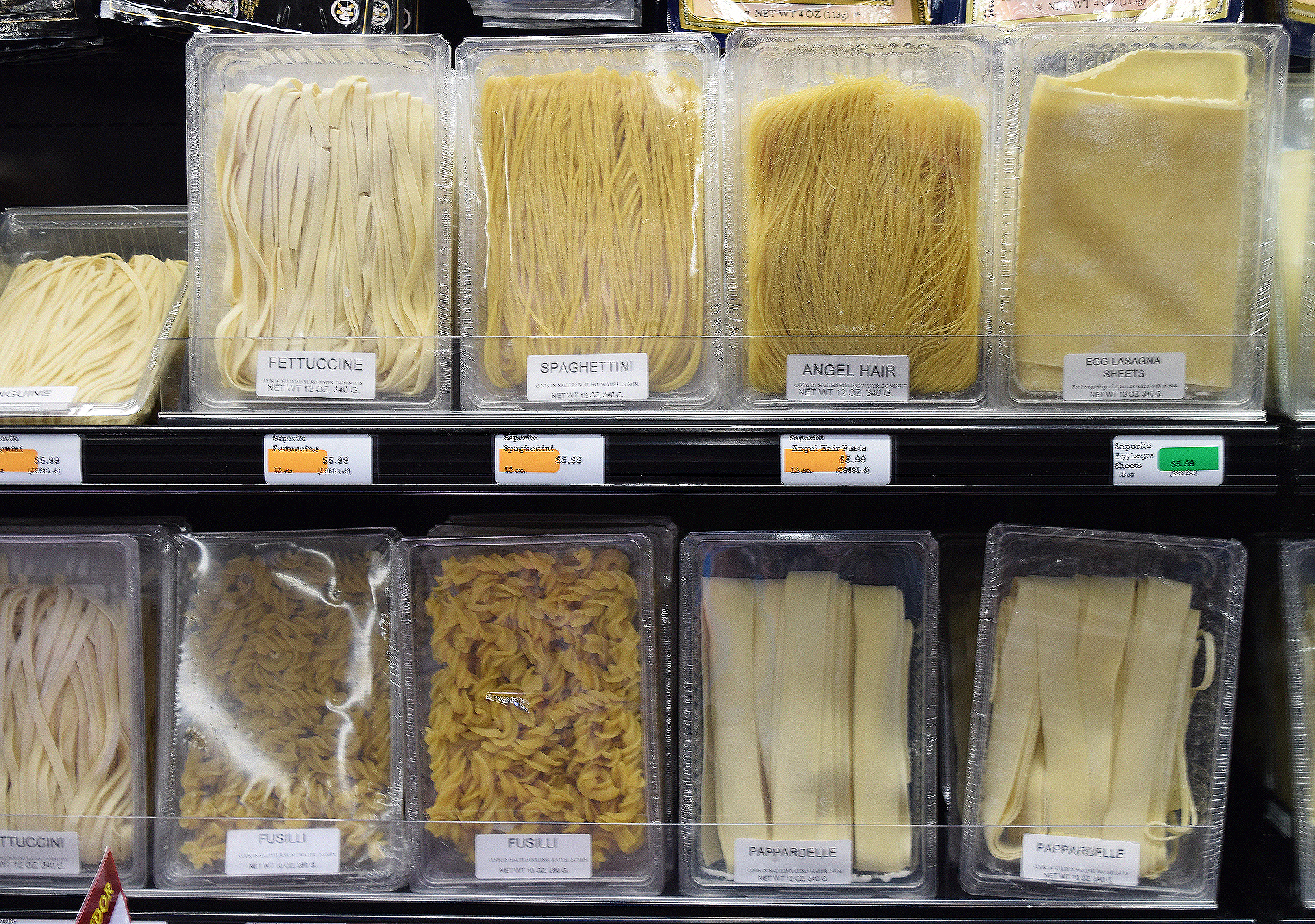 Sigona's carries a broad selection of the reasonably priced fresh pasta noodles from Saporito, whose plant is in Redwood City. The noodles are a tad thinner than those from other producers and when cooked have a pleasing flavor with still-toothy texture.