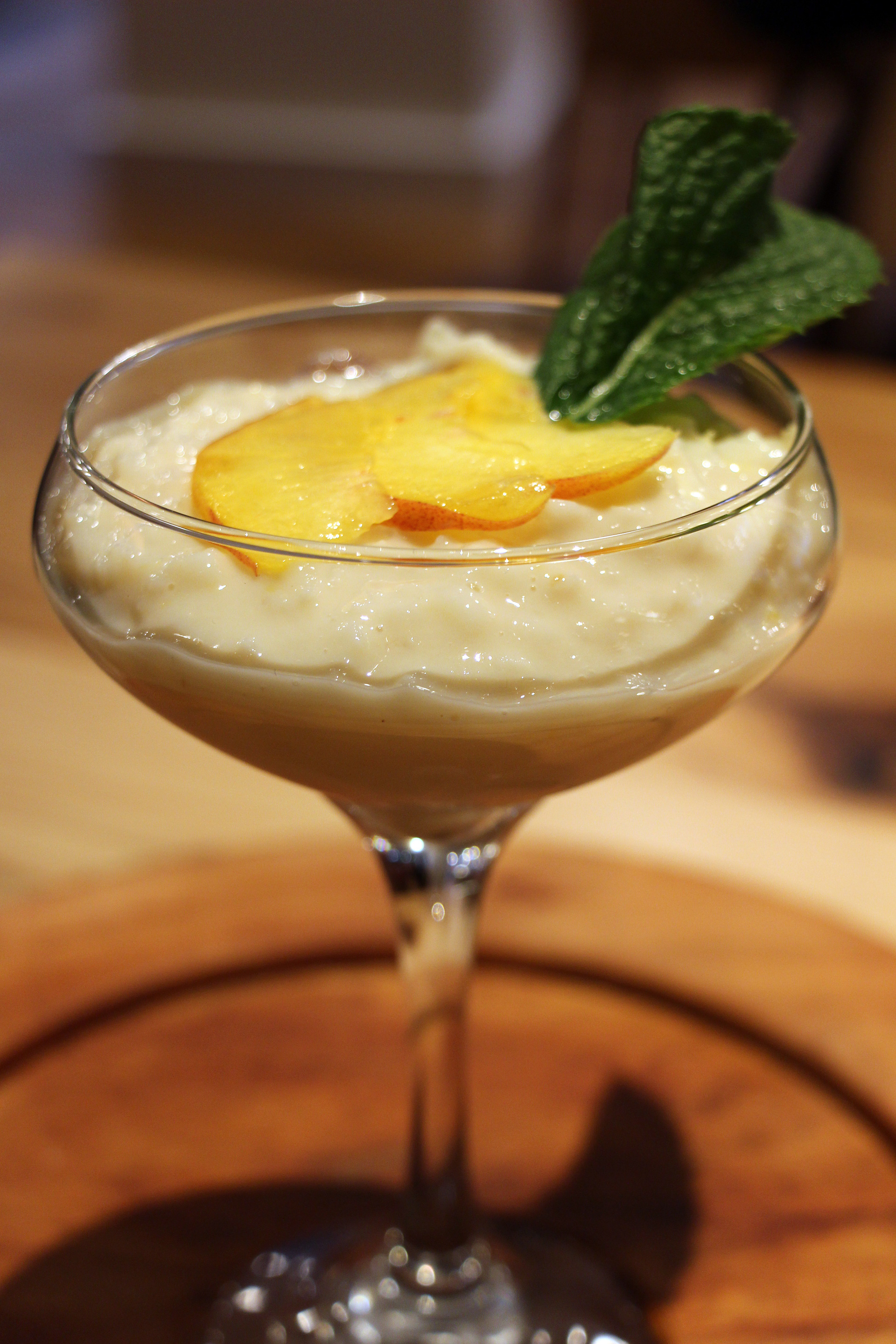 Mexican rice pudding, topped with local peaches. 
