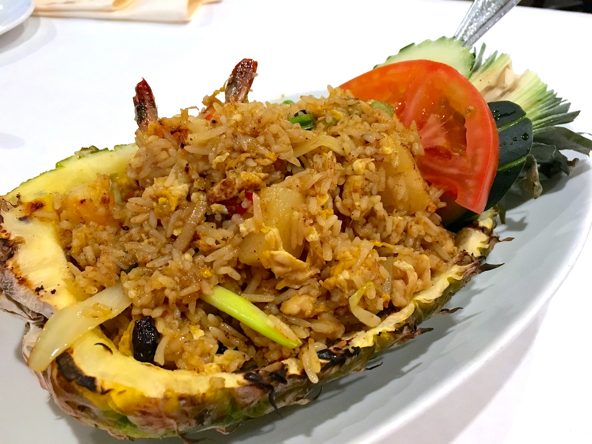 Pineapple fried rice served in a pineapple at Shana Thai.