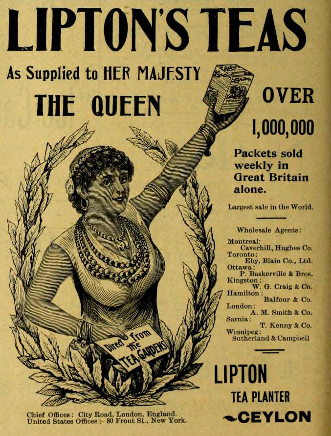 A Lipton ad from a Canadian grocer publication in 1896 boasts that the company's tea comes "direct from the tea gardens." Lipton traded on the idea that its tea was grown on the company's own estates. But as its tea grew in popularity, Lipton had to rely on outside brokers to meet demand.