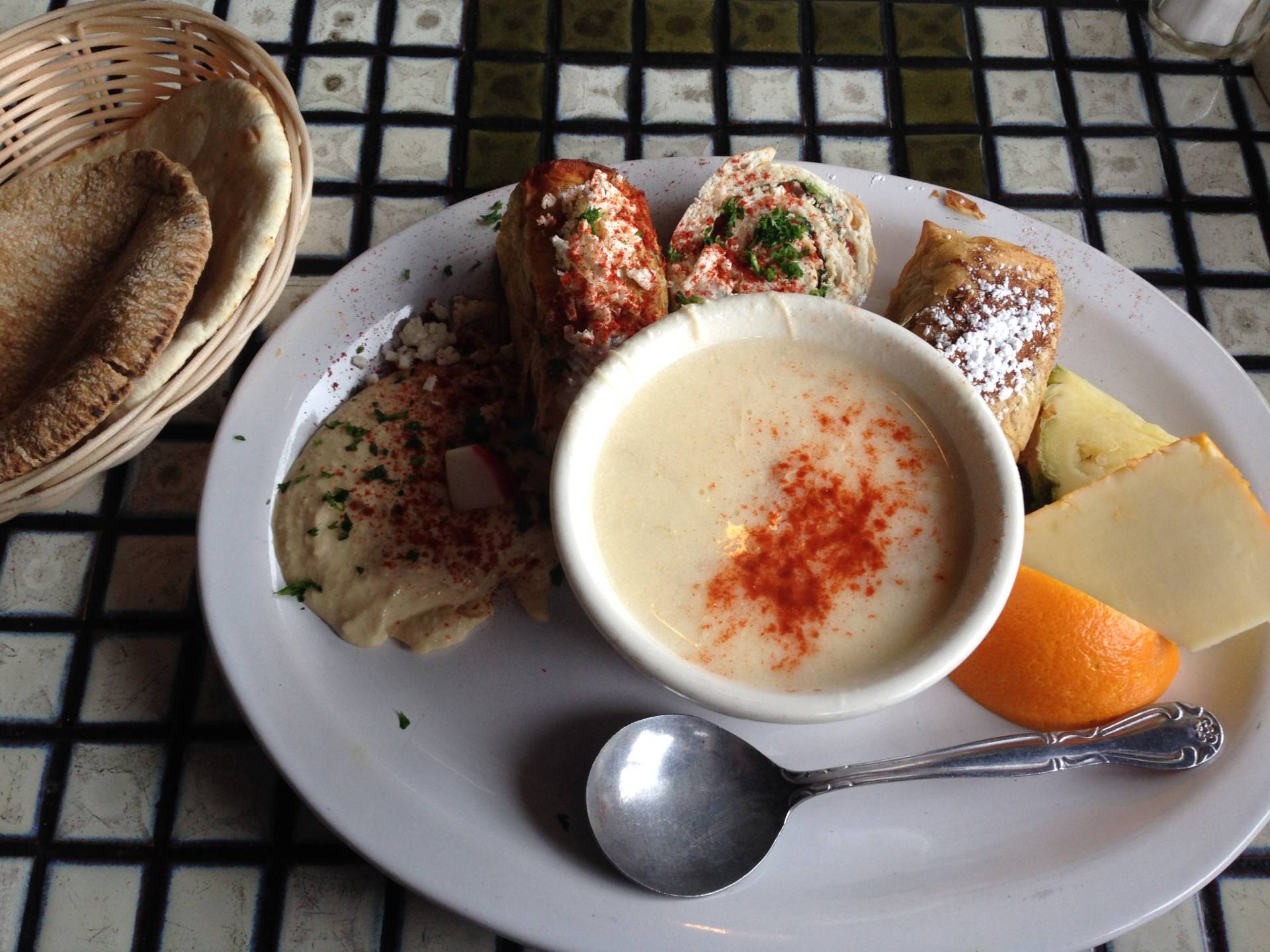 A lunch special Middle Eastern Plate from La Mediterranée.