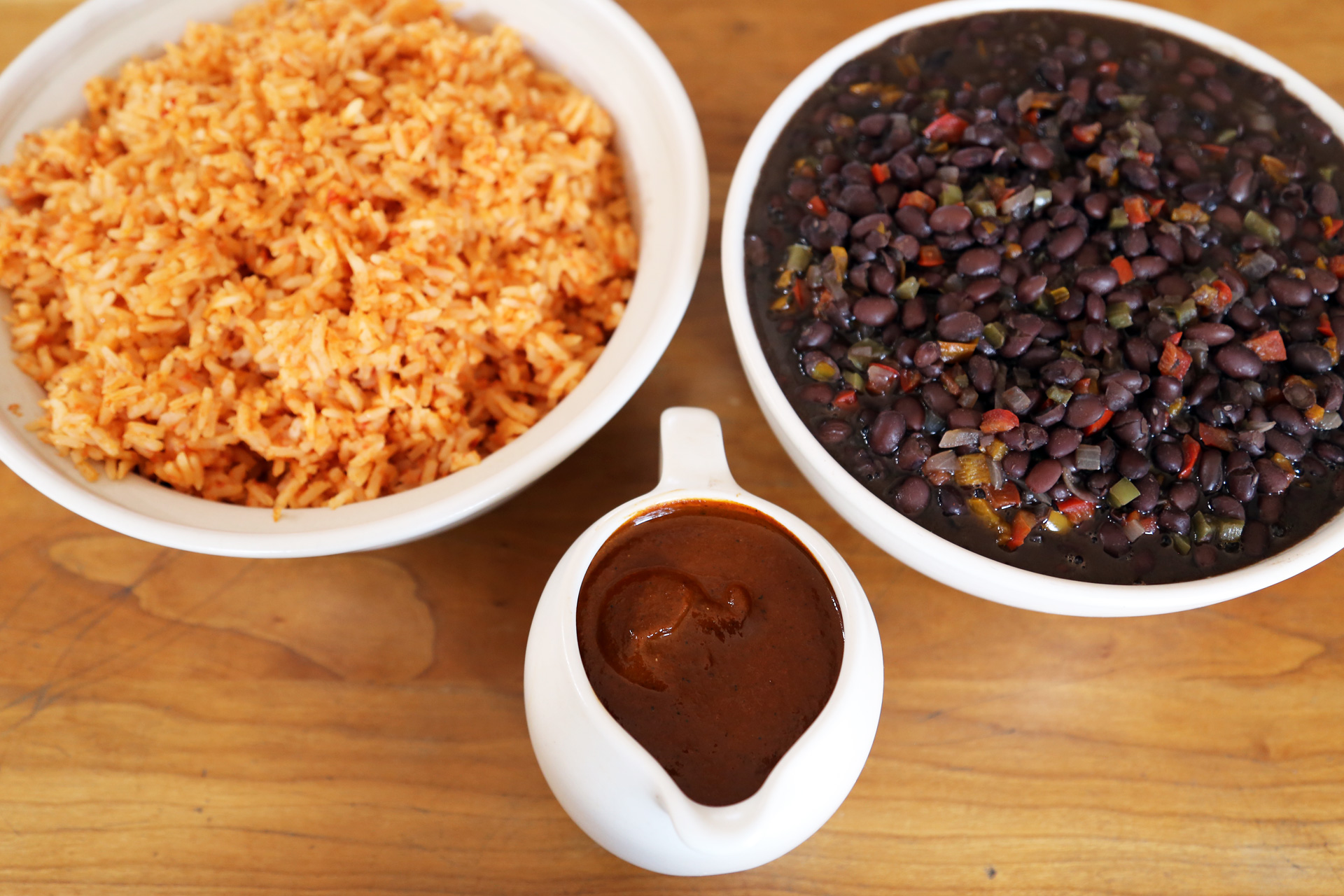  Spicy Mole Gravy with Mexican Rice and Savory Black Beans