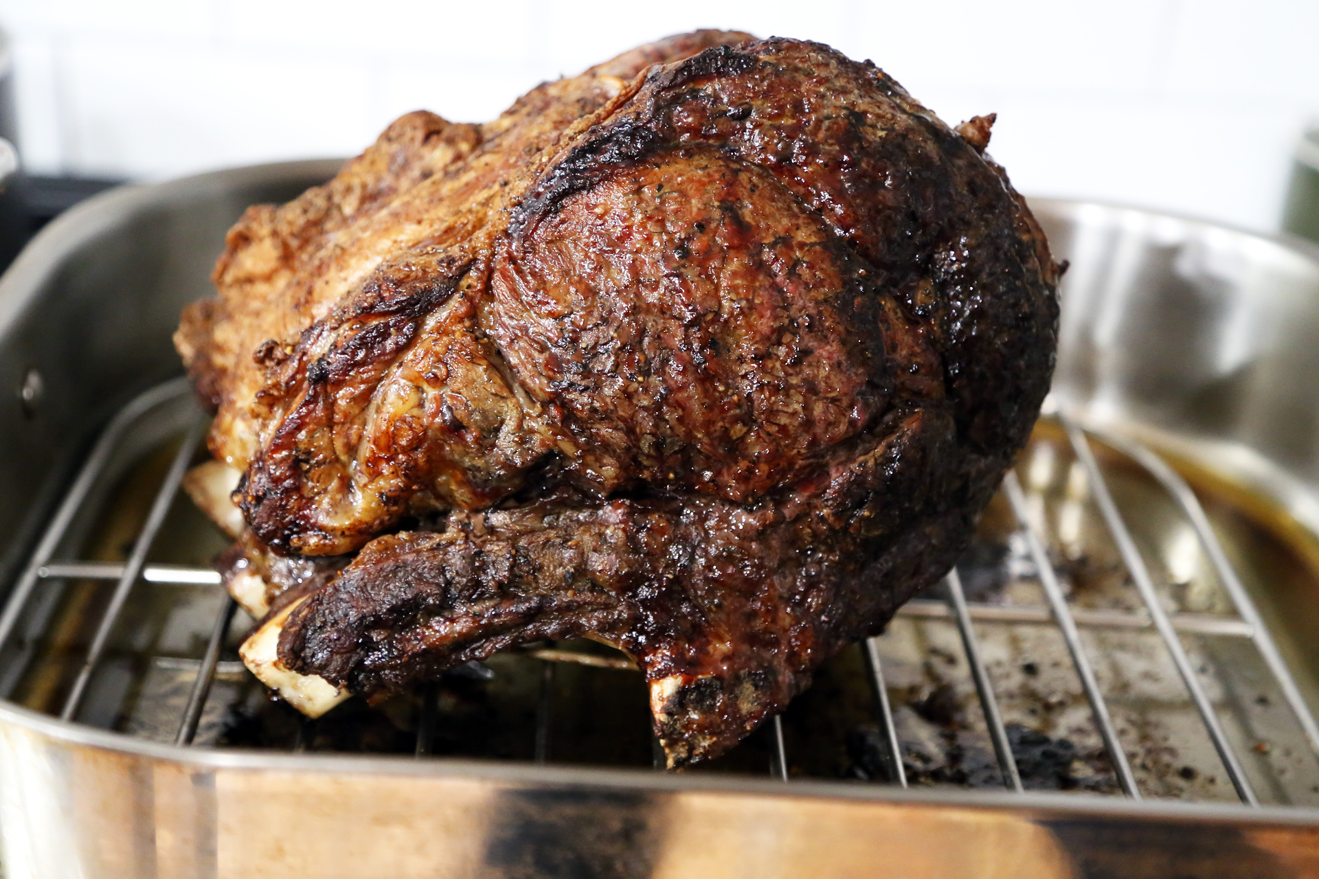Roast until a meat thermometer registers 115F for rare or 125F for medium-rare, about 1 ½ to 2 hours.