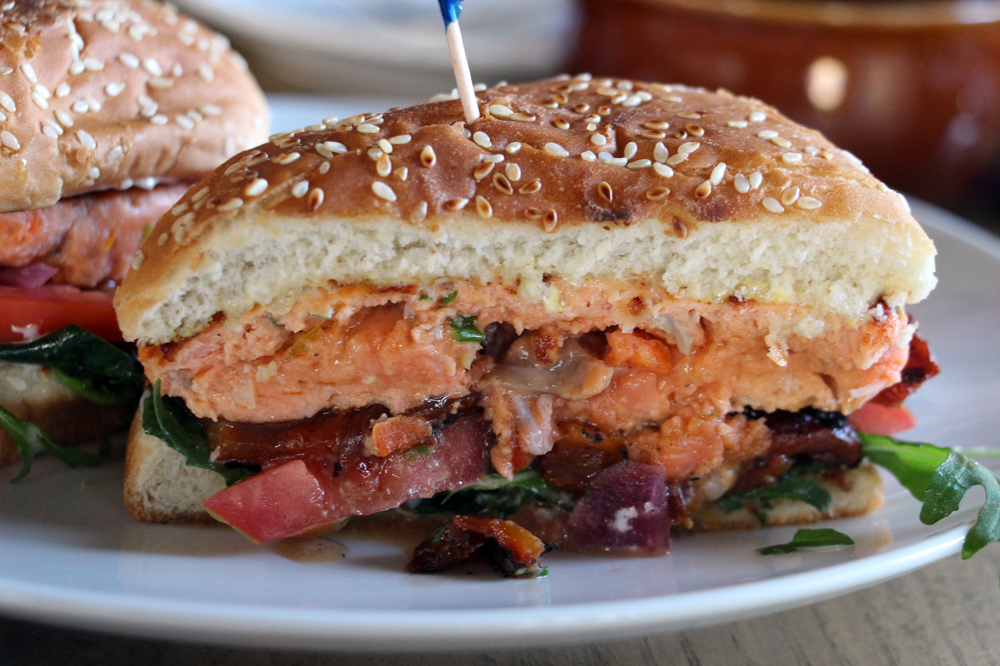 The Saha wild salmon burger.