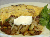 Green Onion and Salami Omelet and Potatoes with Sour Cream
